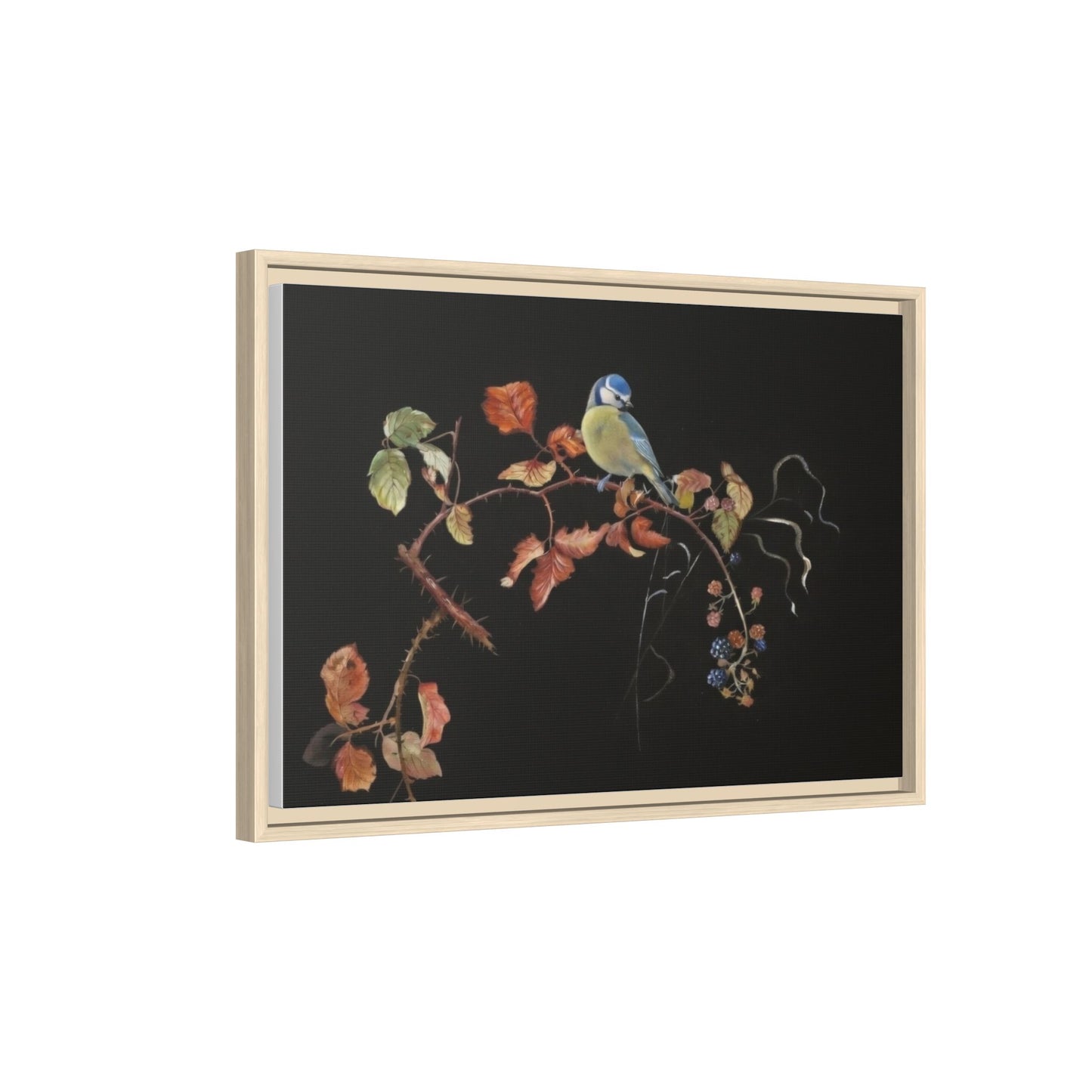 Framed Matte Canvas - Blue Tit on Autumn Branch Wall Art