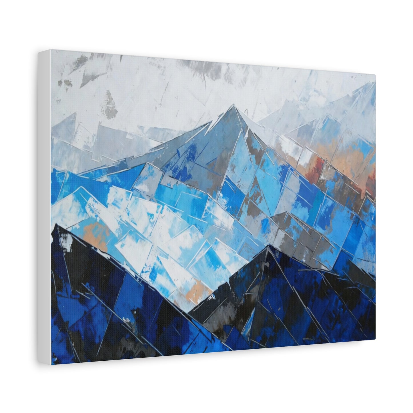 Blue Abstract Mountain Canvas Print – Modern Geometric Landscape Wall Art