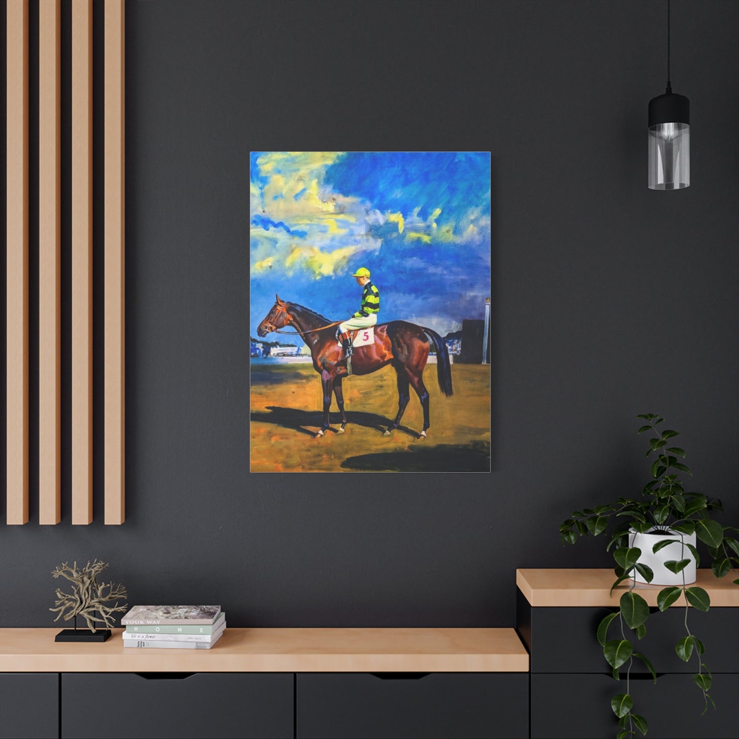 Horse Racing Jockey Canvas Print — Equestrian Art Matte Stretched Wall Decor