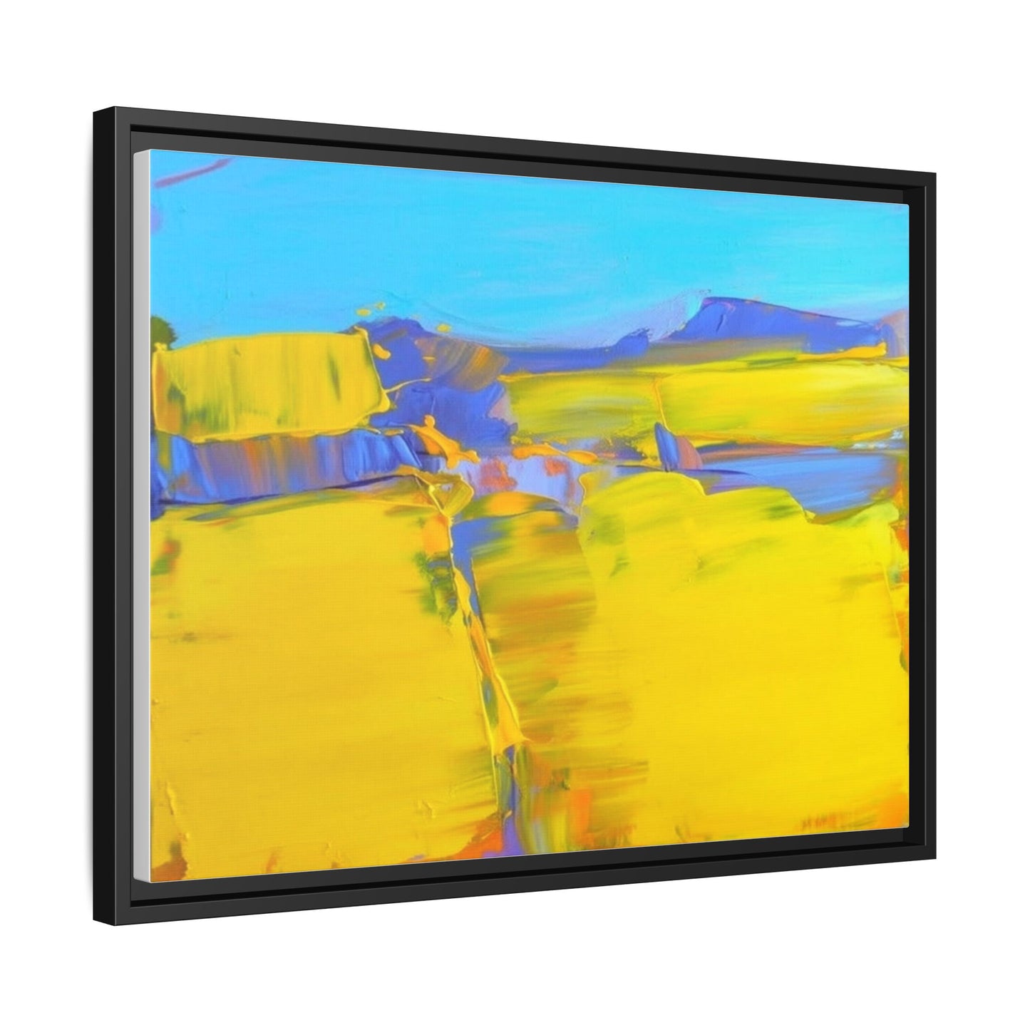 Framed Matte Canvas  Vibrant Yellow Blue Abstract Landscape Art