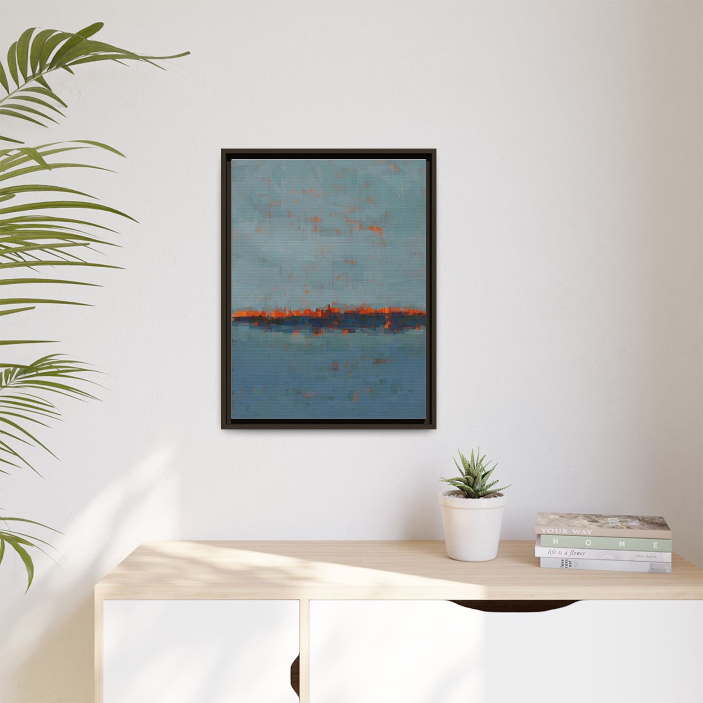Framed Canvas Art — Teal & Orange Abstract Seascape
