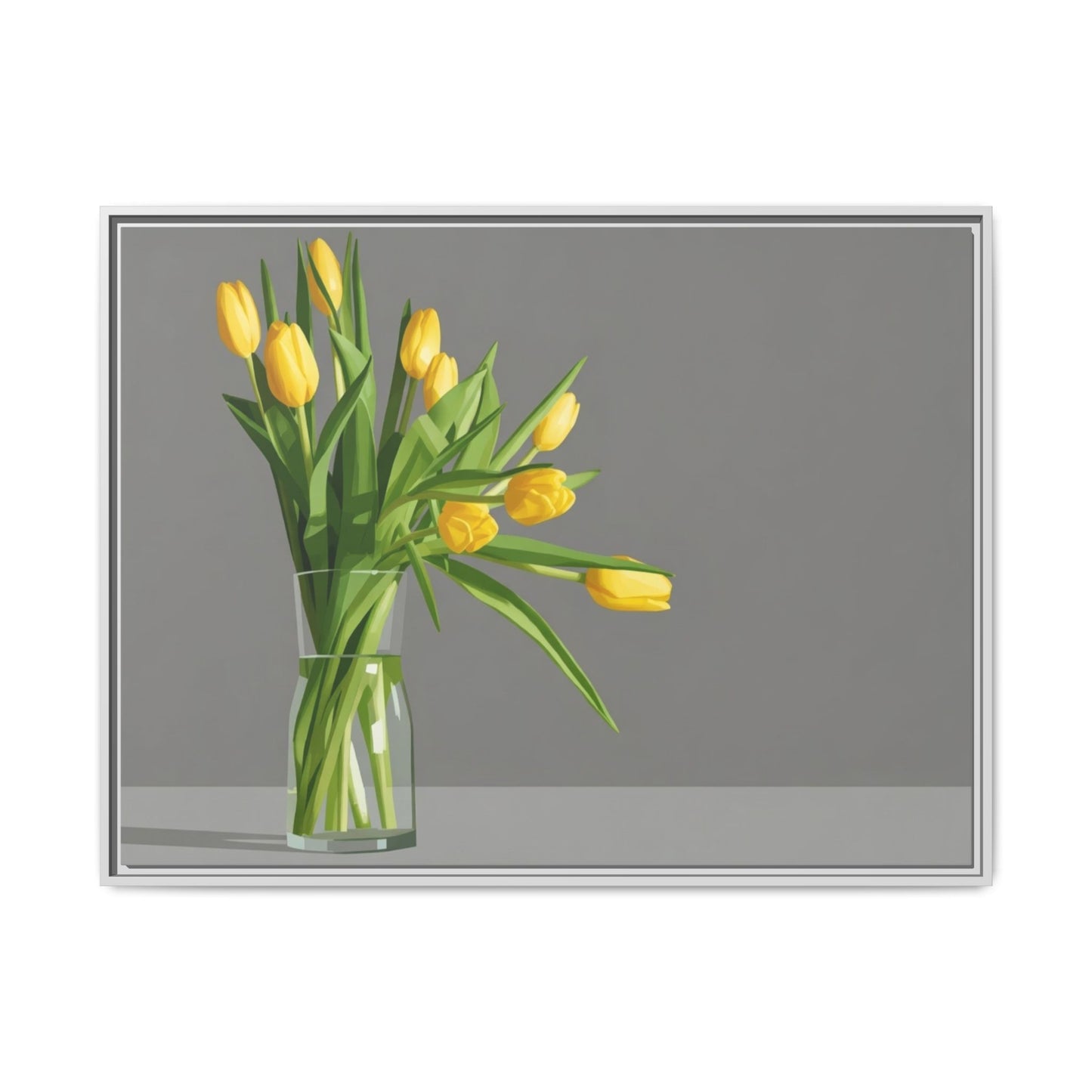 Framed Matte Canvas Art — Yellow Tulip Vase Wall Print