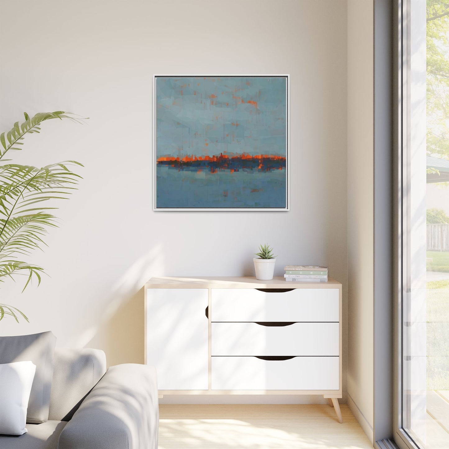 Framed Canvas Art — Teal & Orange Abstract Seascape
