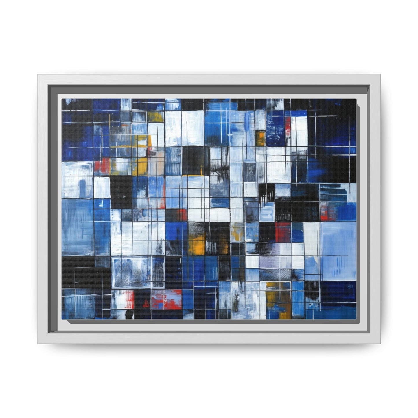 Abstract Blue Grid Matte Canvas Framed Art Print