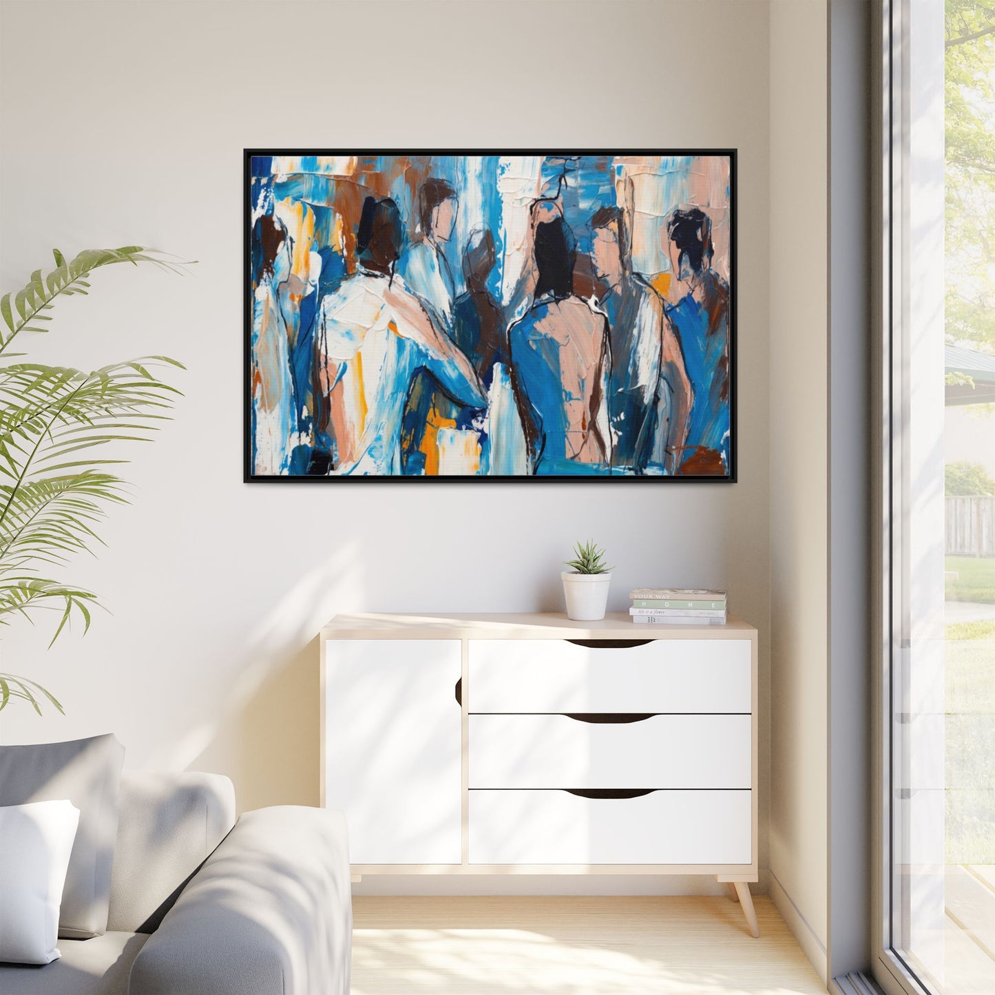 Abstract Coastal Figures Matte Canvas Framed Wall Art