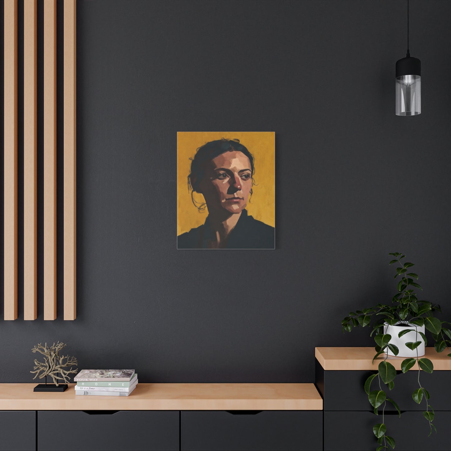 Portrait Painting Canvas Print — Moody Golden Female Portrait on Matte Stretched Canvas