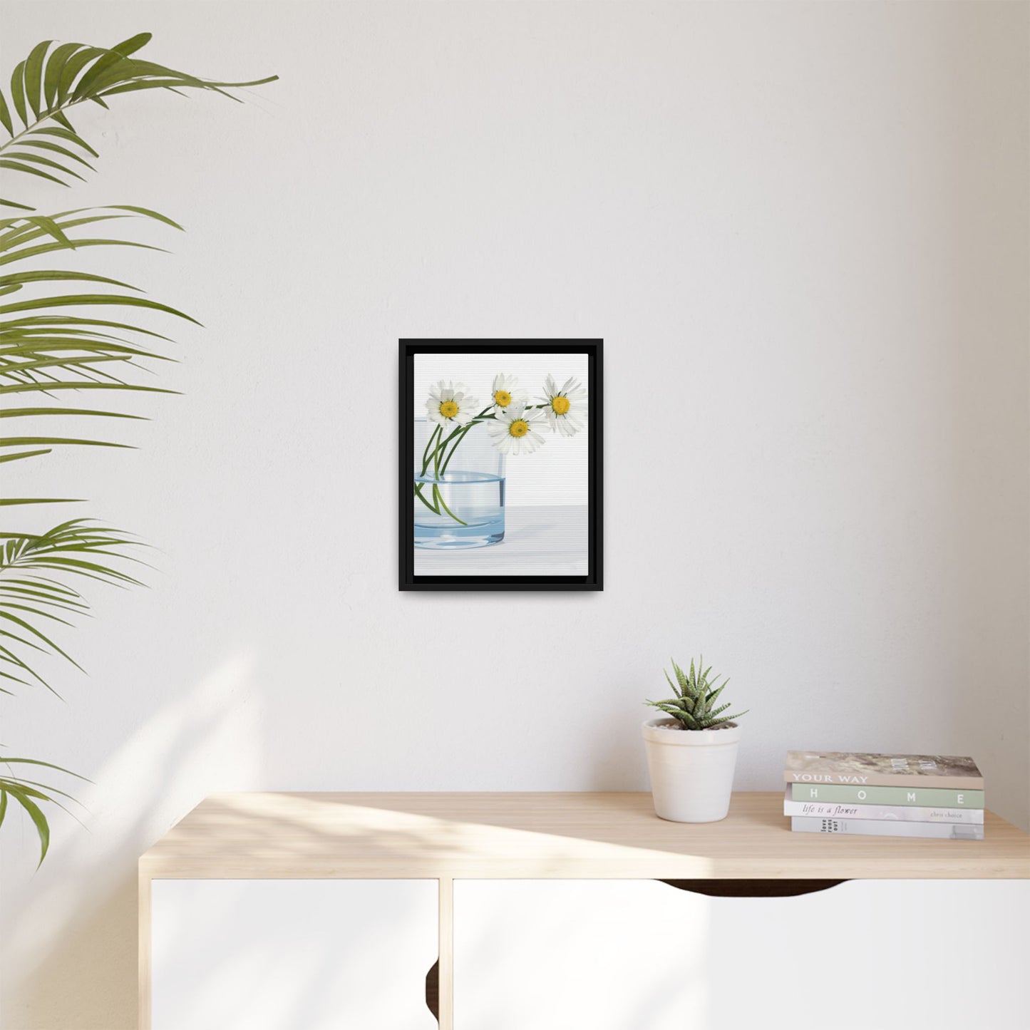 Framed Daisy Canvas Print — Minimal Botanical Wall Art
