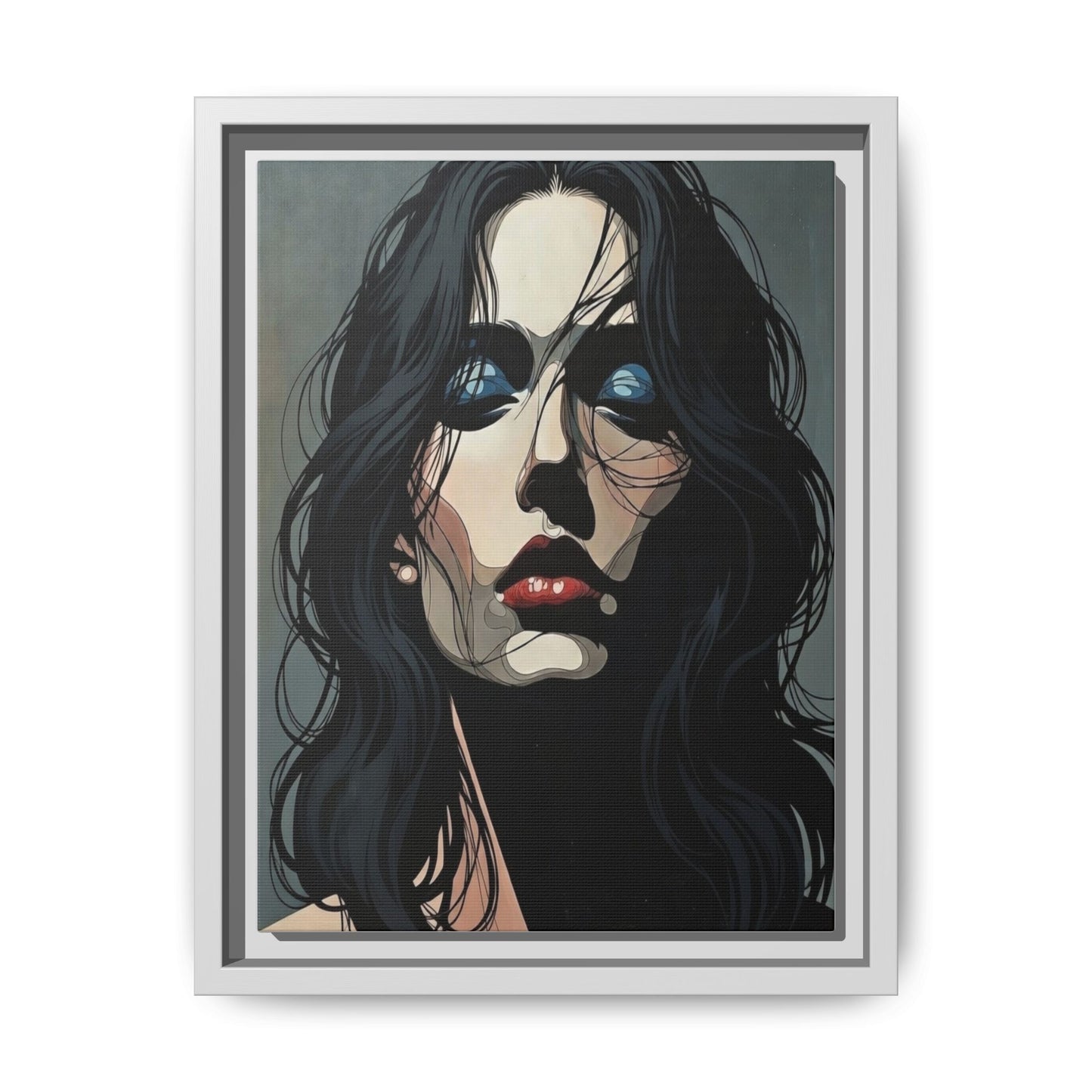 Framed Matte Canvas: Moody Portrait of Woman – Modern Gothic Wall Art