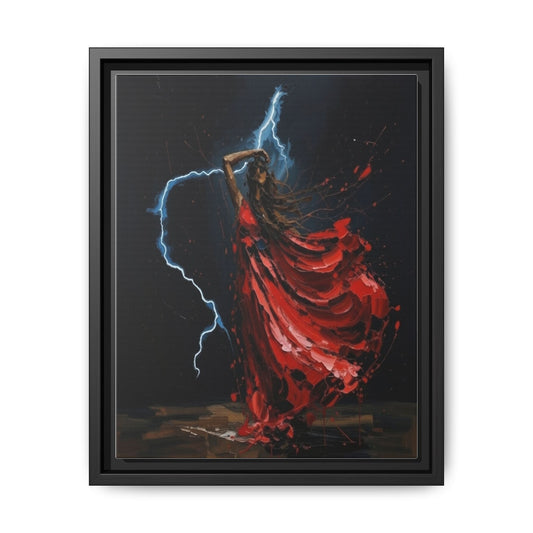 Framed Matte Canvas Print — Red Dancer Lightning Art