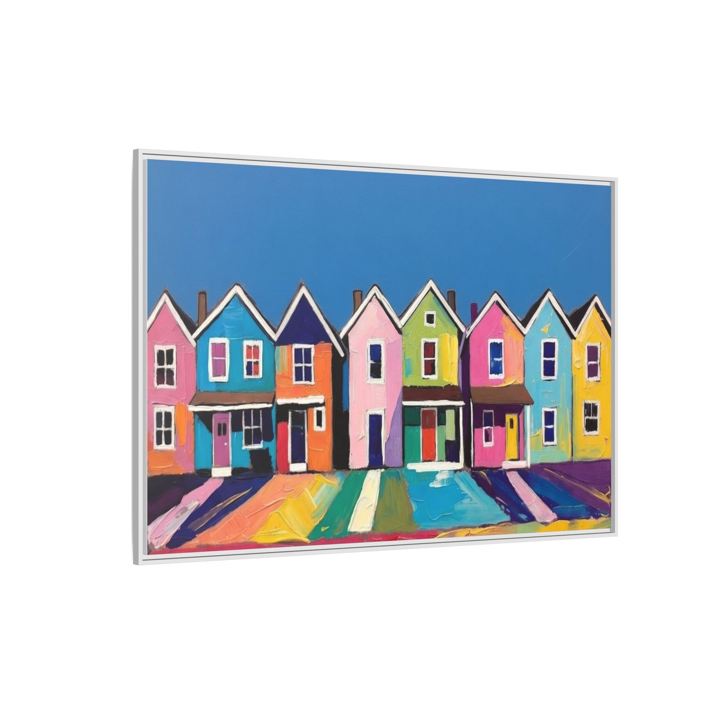 Colorful Beach Houses Matte Canvas Framed Wall Art