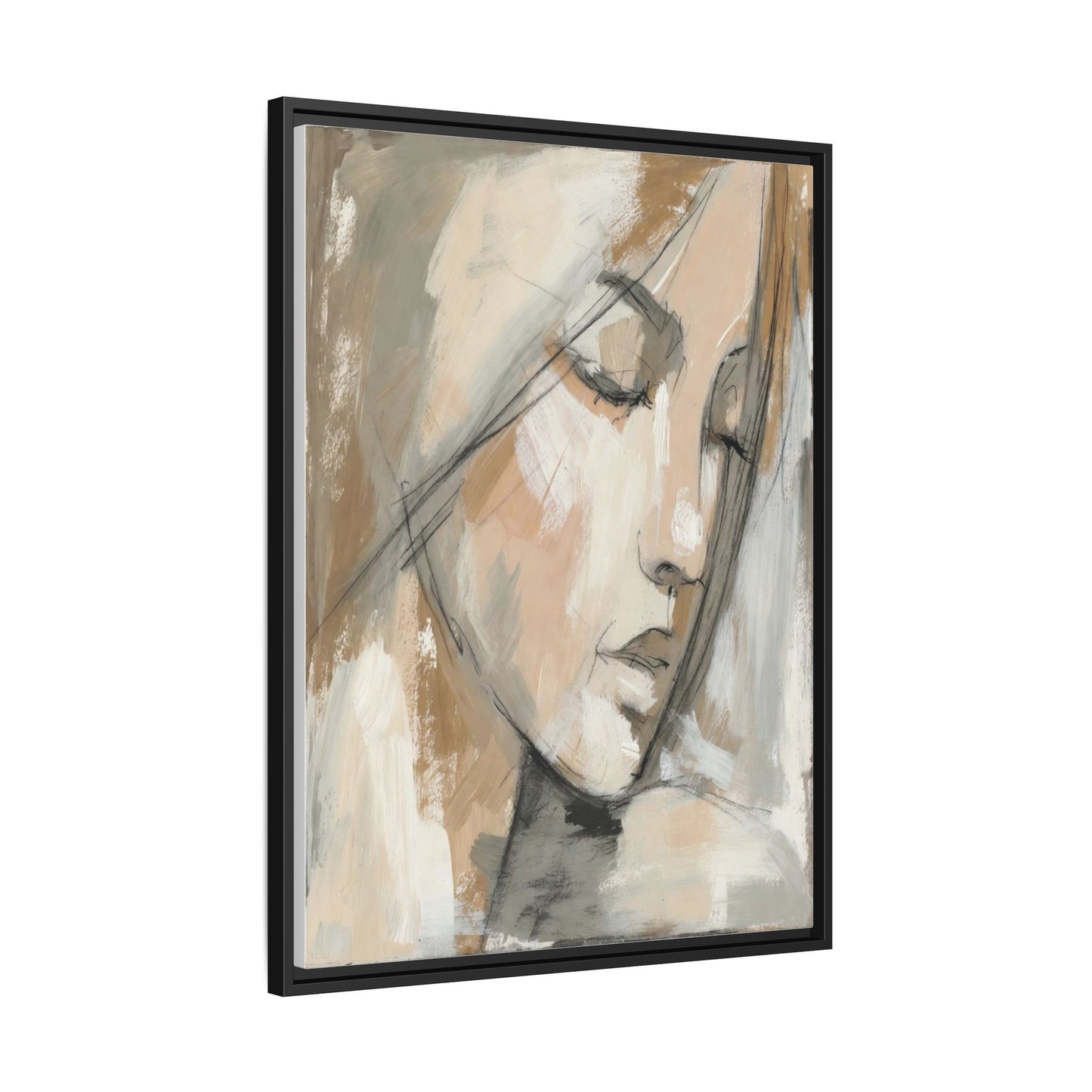 Framed Matte Canvas Art — Serene Abstract Portrait in Neutrals