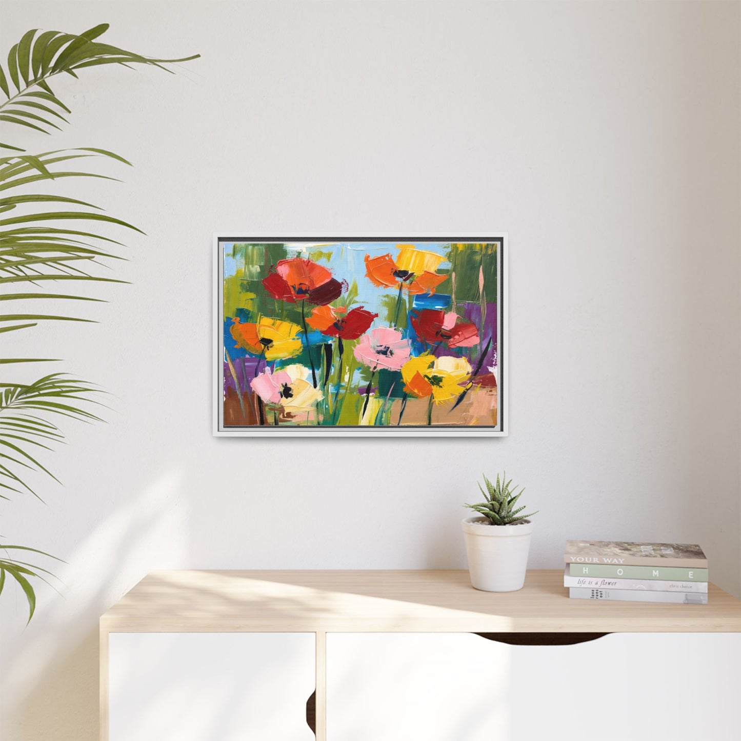 Framed Floral Canvas Print — Colorful Abstract Poppy Artwork