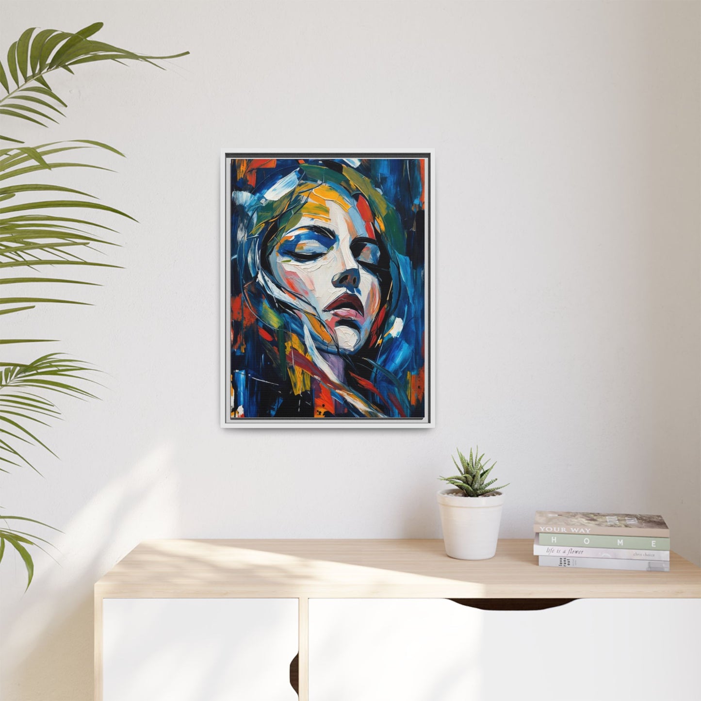 Abstract Colorful Woman Portrait — Framed Matte Canvas Wall Art