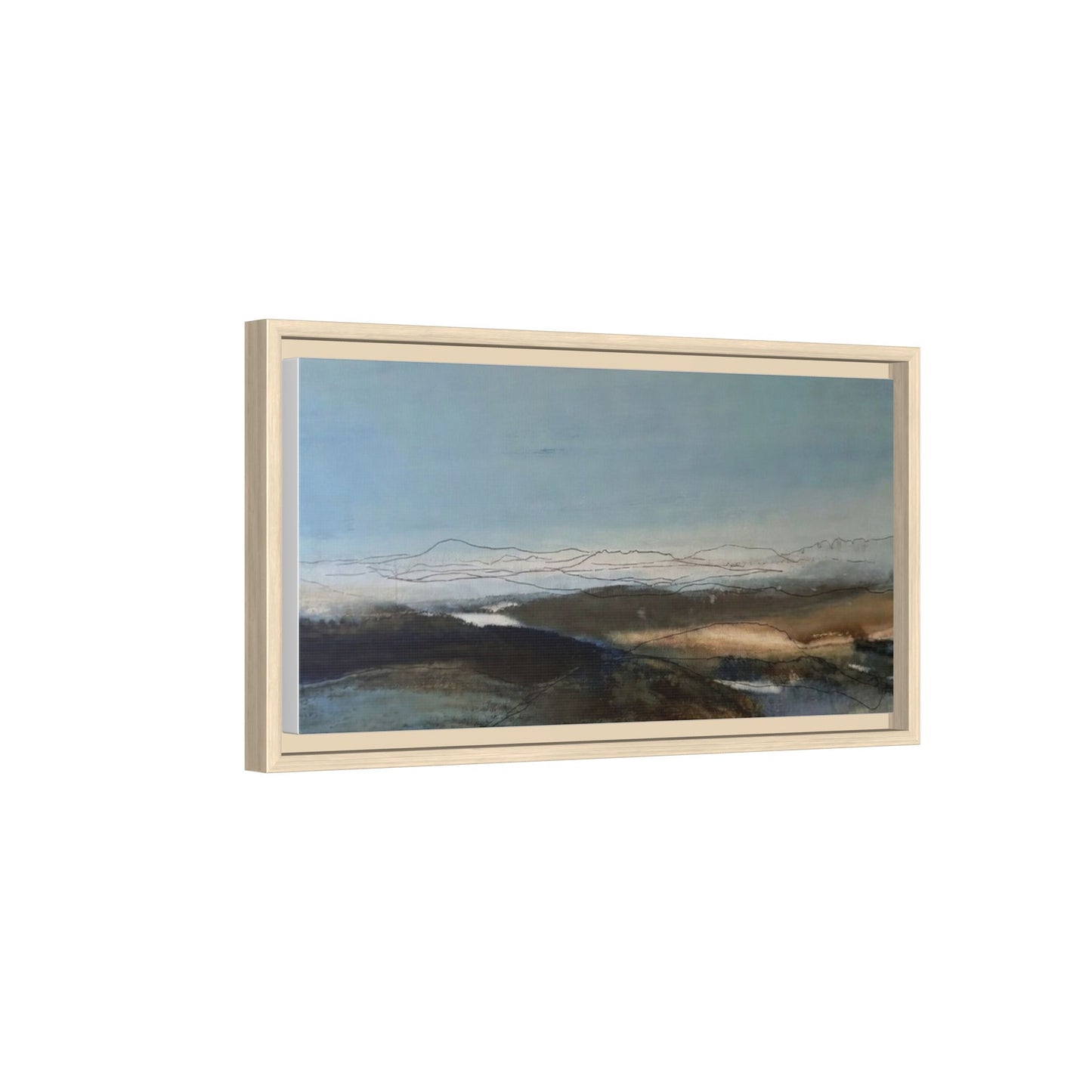 Framed Matte Canvas Wall Art — Serene Abstract Blue Landscape