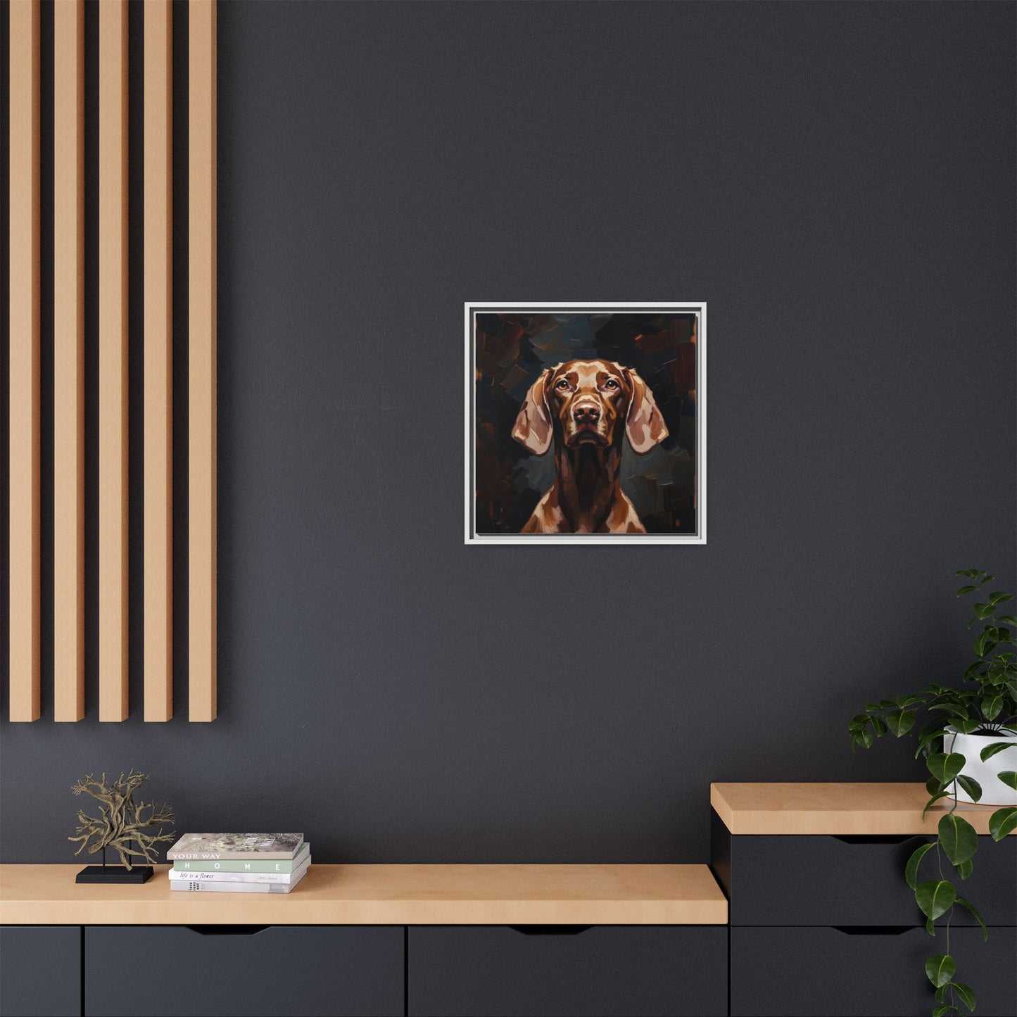 Framed Matte Canvas Dog Portrait – Brown Vizsla Wall Art