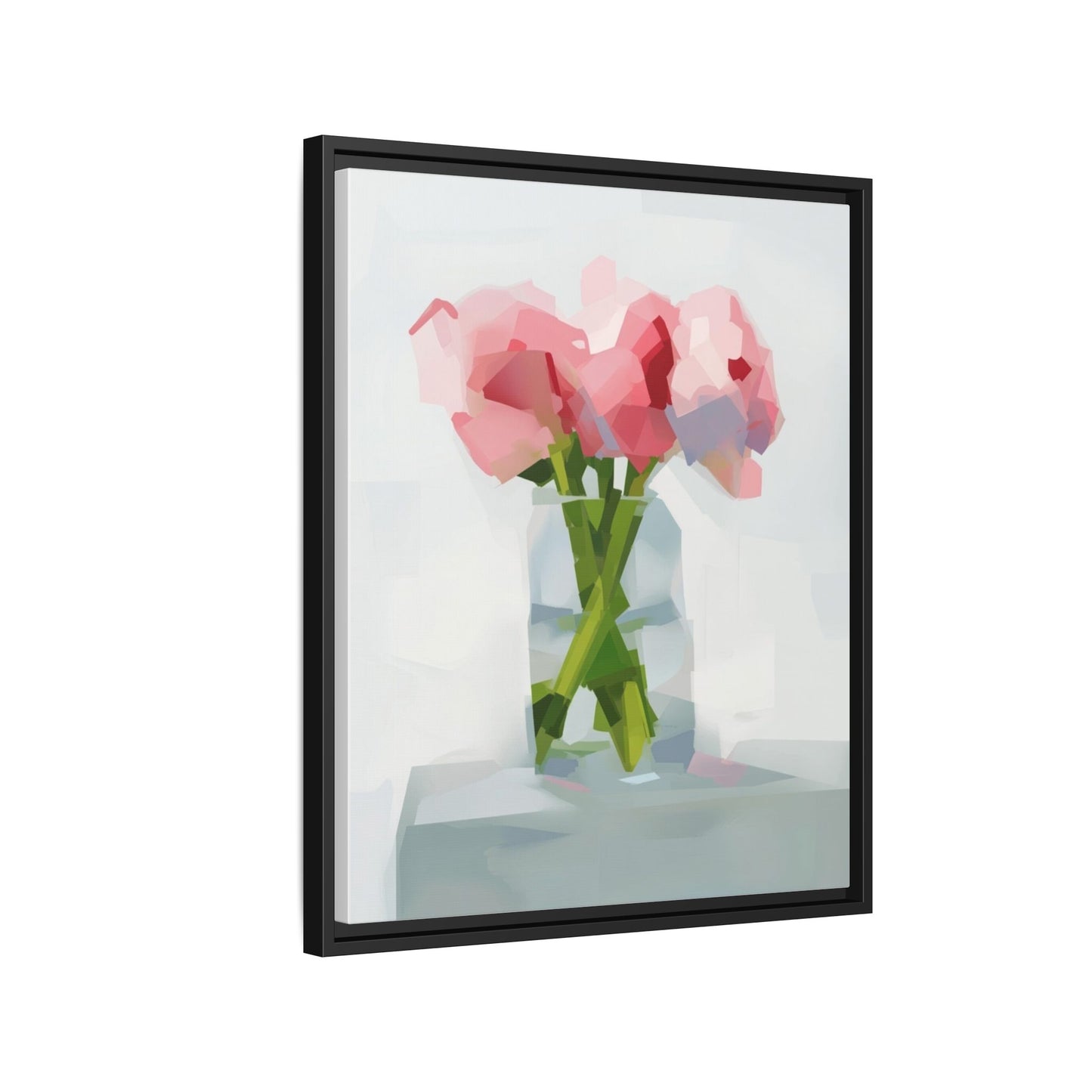Framed Floral Canvas Art — Pink Peonies in Vase (Matte)