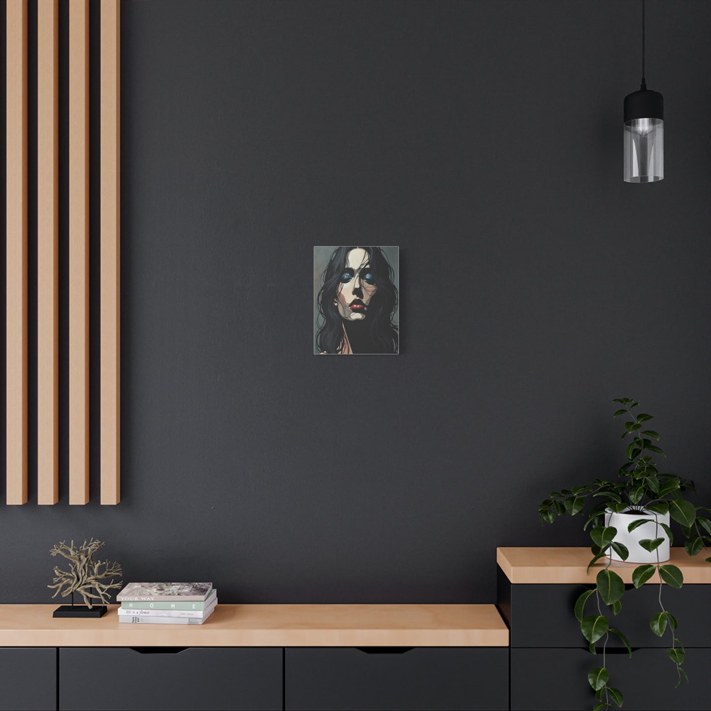 Dark Glam Portrait Canvas Art — Moody Woman Face Matte Stretched Wall Decor