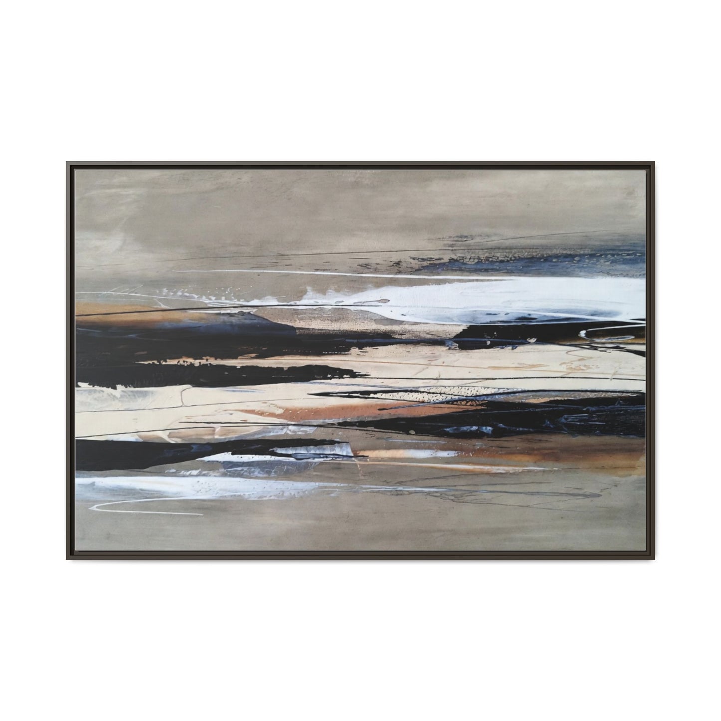 Abstract Seascape Matte Canvas Framed Wall Art — Neutral Coastal Landscape