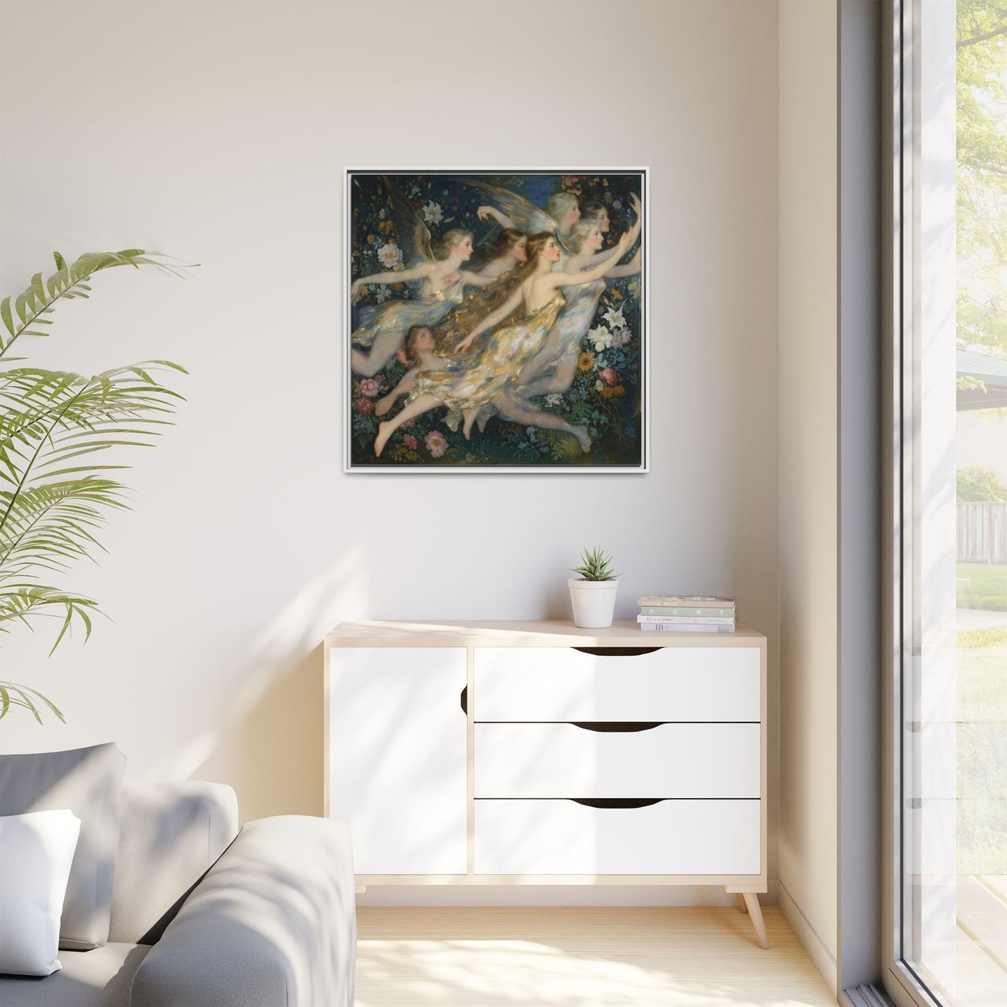 Framed Matte Canvas Wall Art — Vintage Fairies & Floral Painting