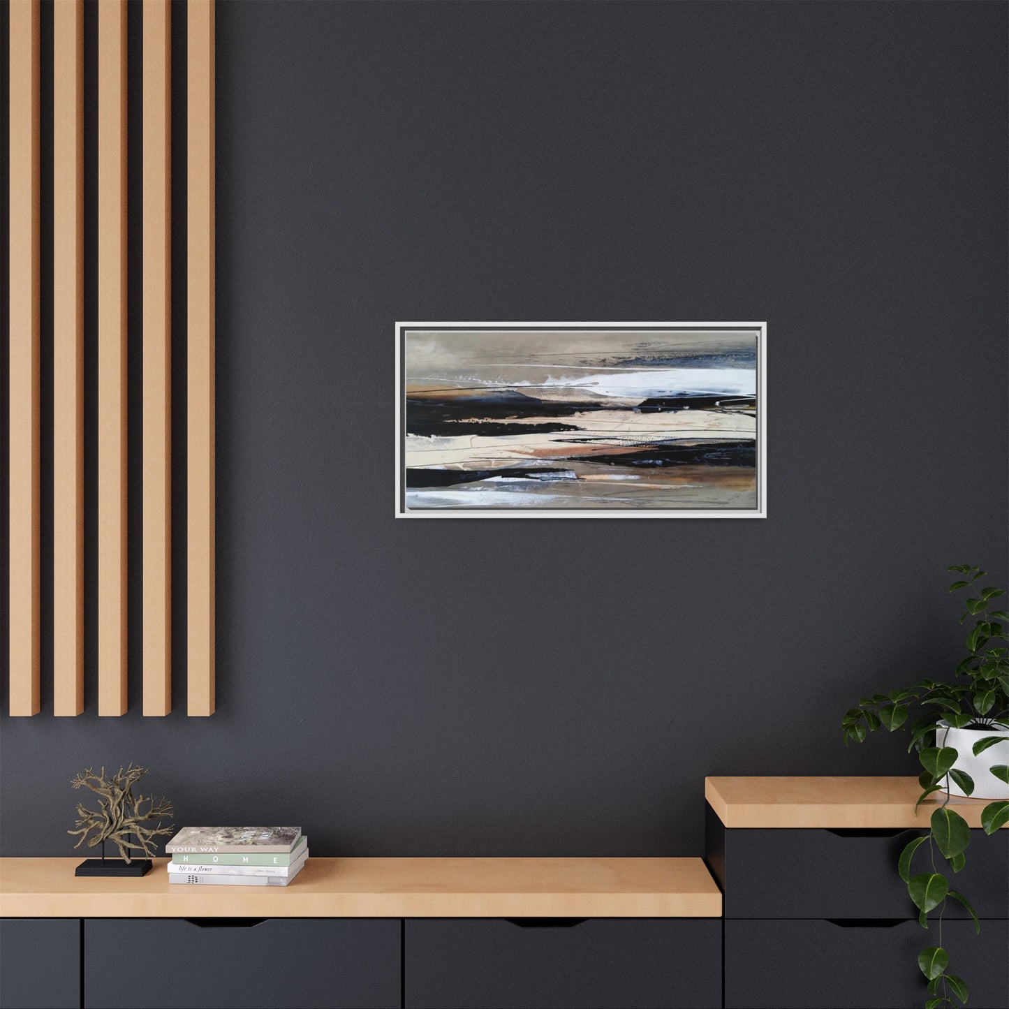 Abstract Seascape Matte Canvas Framed Wall Art — Neutral Coastal Landscape