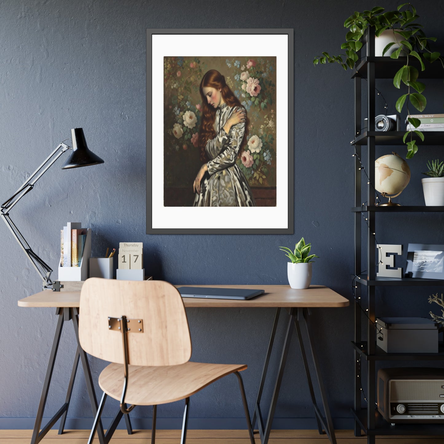 Framed Art Print — Vintage Portrait with Floral Background