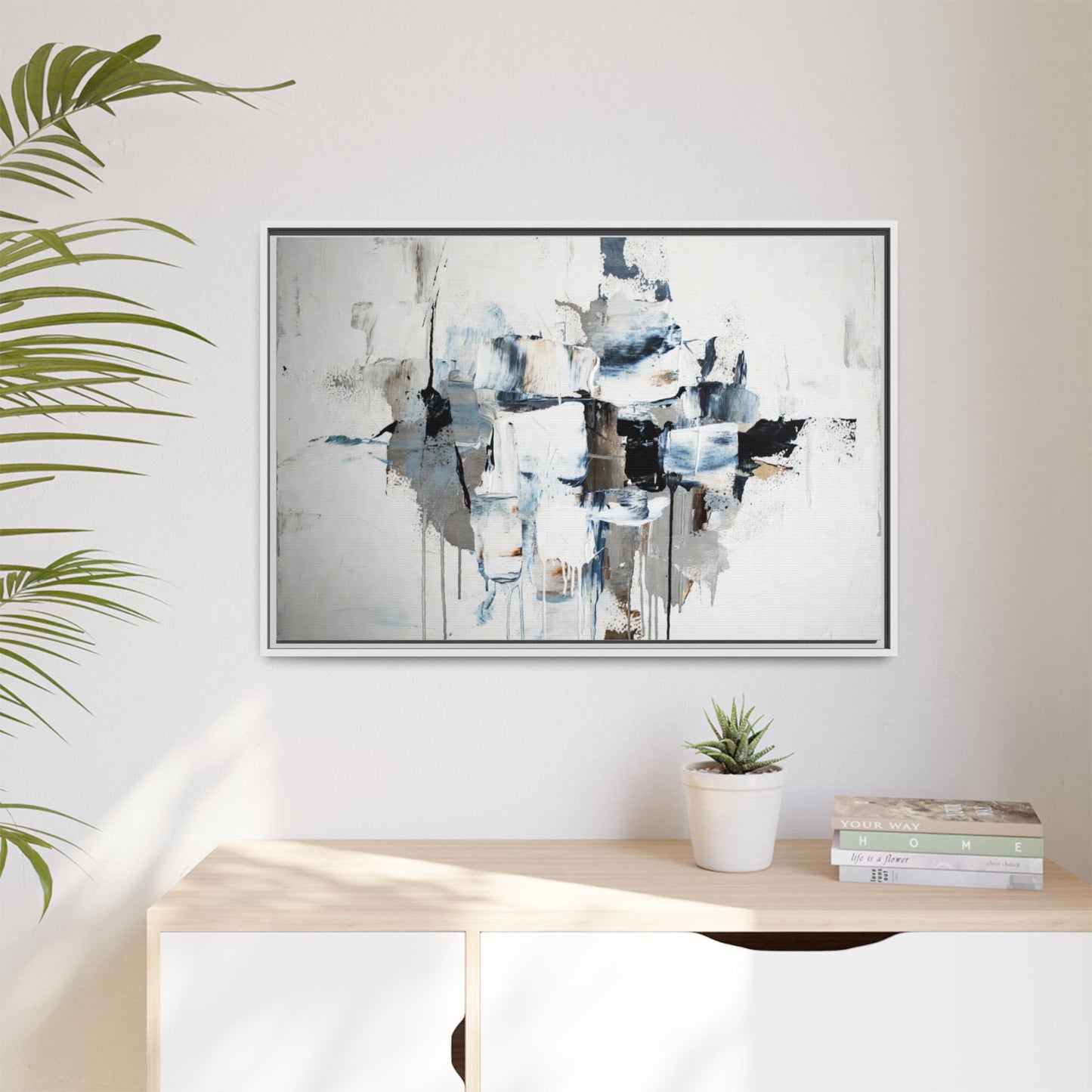 Framed Abstract Canvas Art — Blue Neutral Modern Wall Print