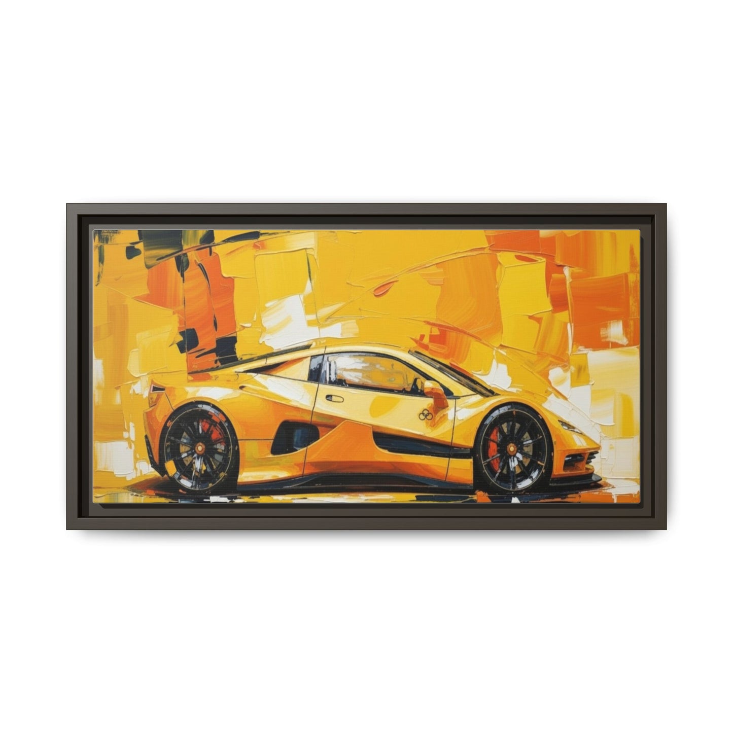 Yellow Sports Car Abstract Matte Canvas Framed Print