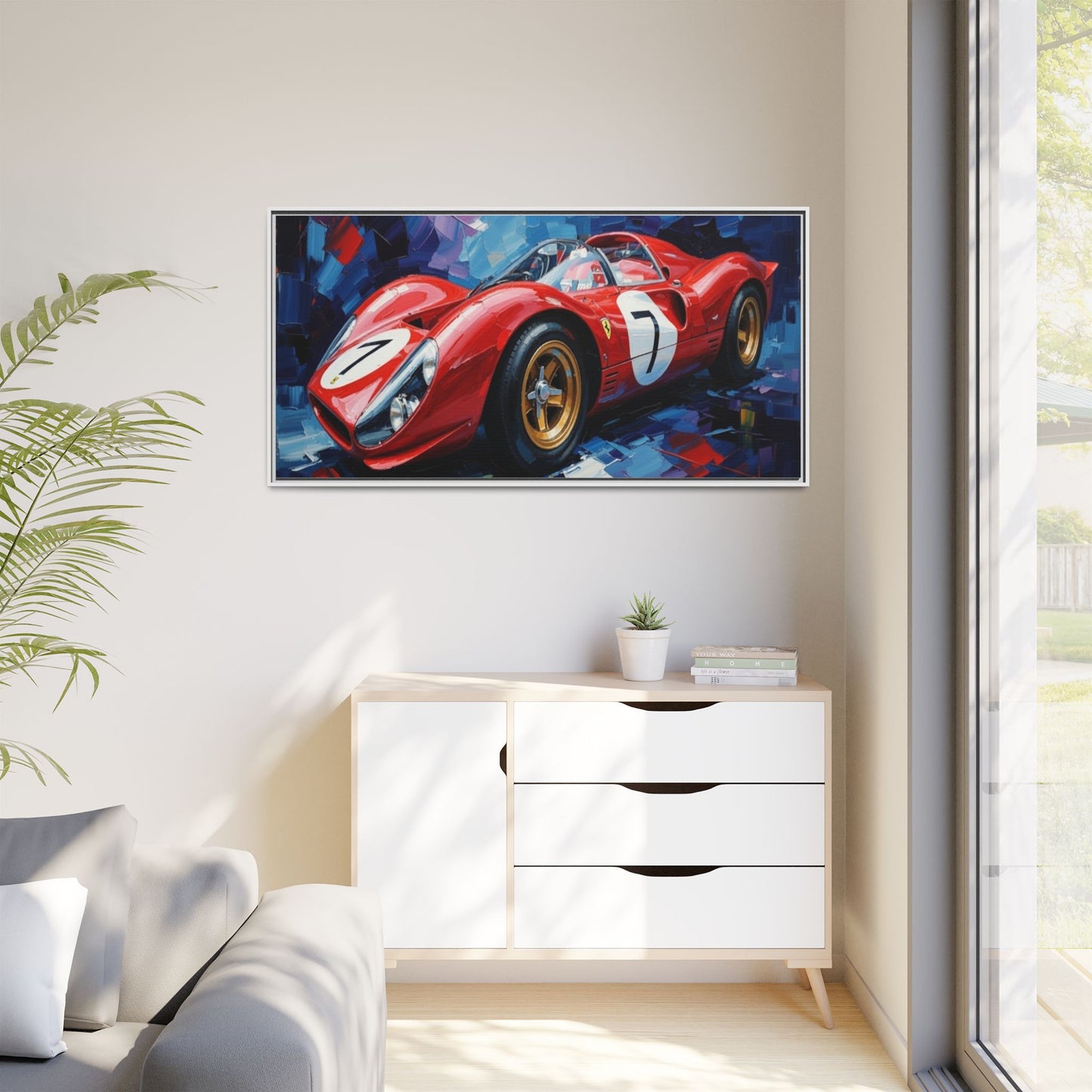 Vintage Ferrari Red Racecar Matte Canvas Framed Wall Art