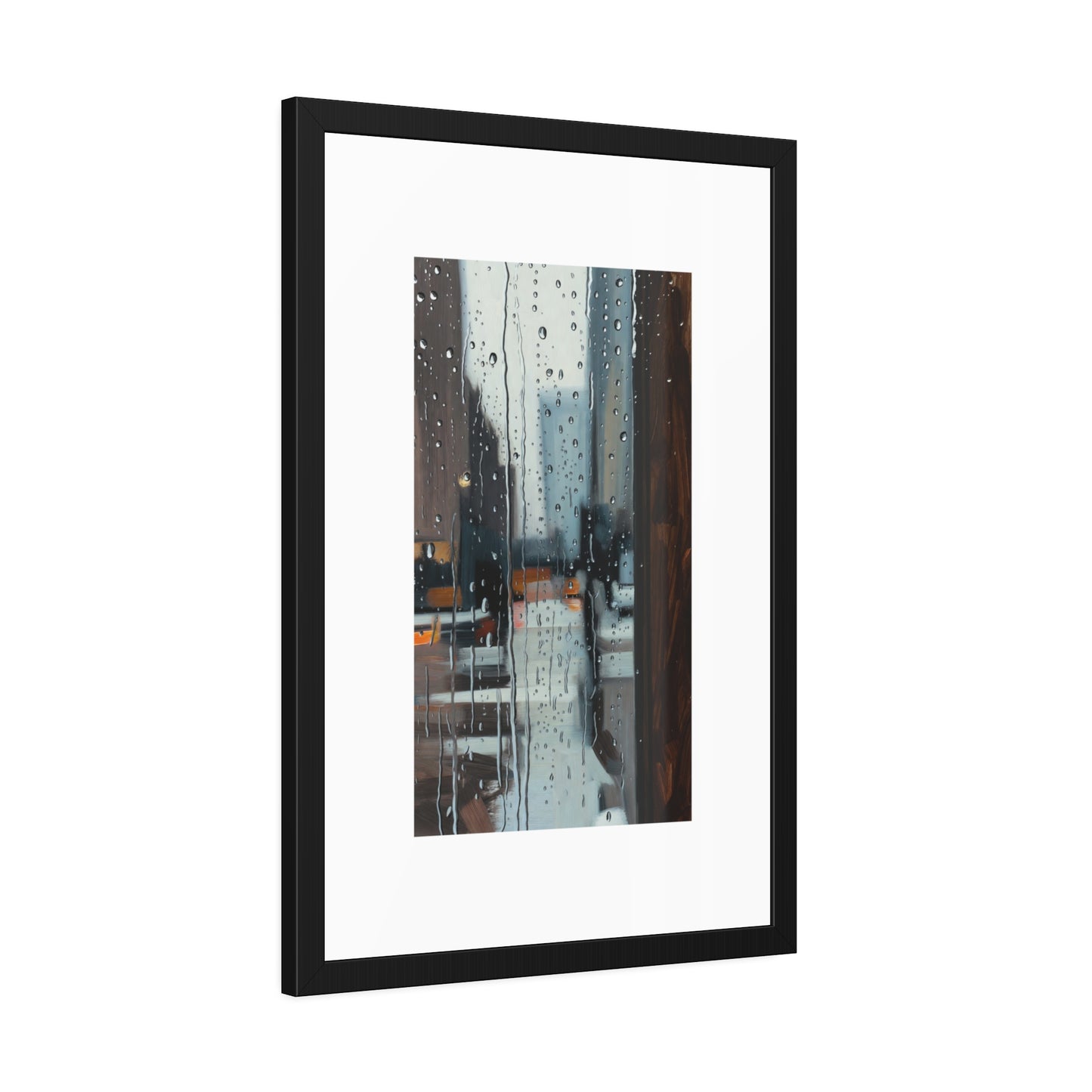 Framed Cityscape Poster — Rainy Window Urban Art Print