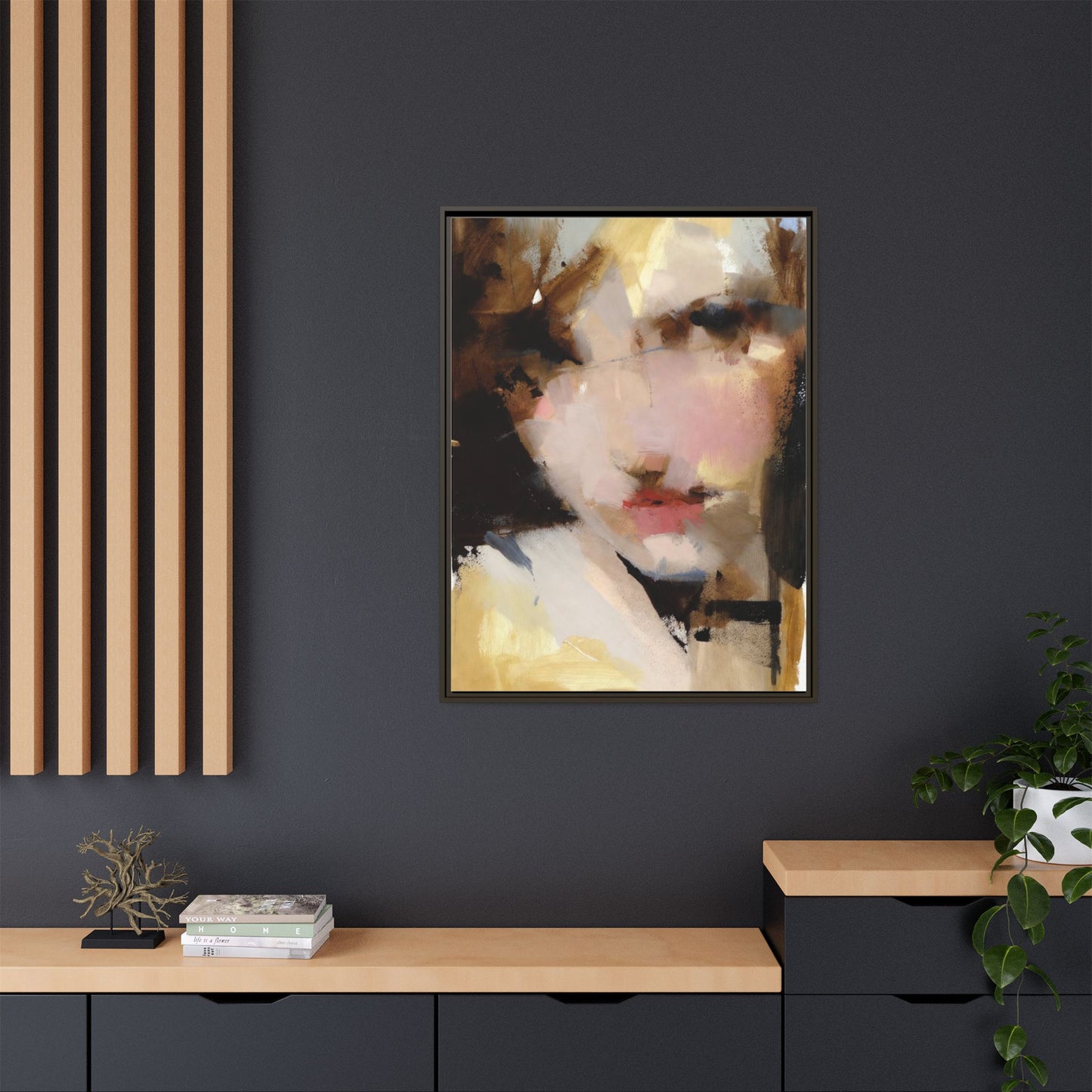 Abstract Portrait Matte Canvas Framed Print — Modern Feminine Wall Art