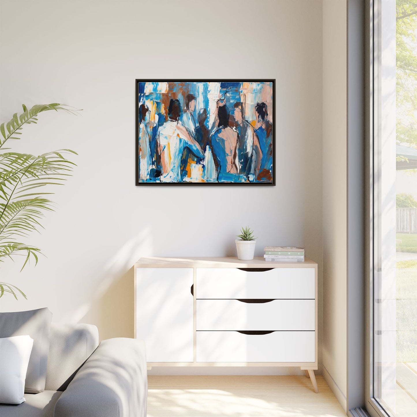 Abstract Coastal Figures Matte Canvas Framed Wall Art