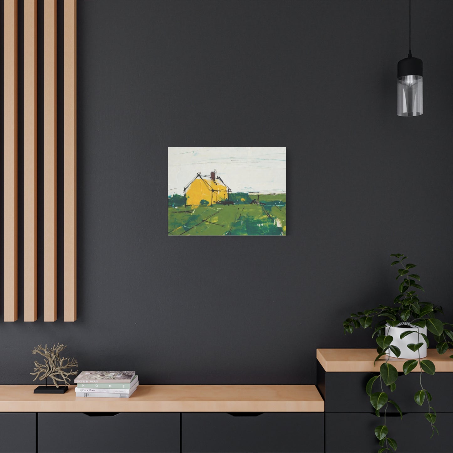 Yellow Cottage Landscape Canvas - Matte Stretched Wall Art