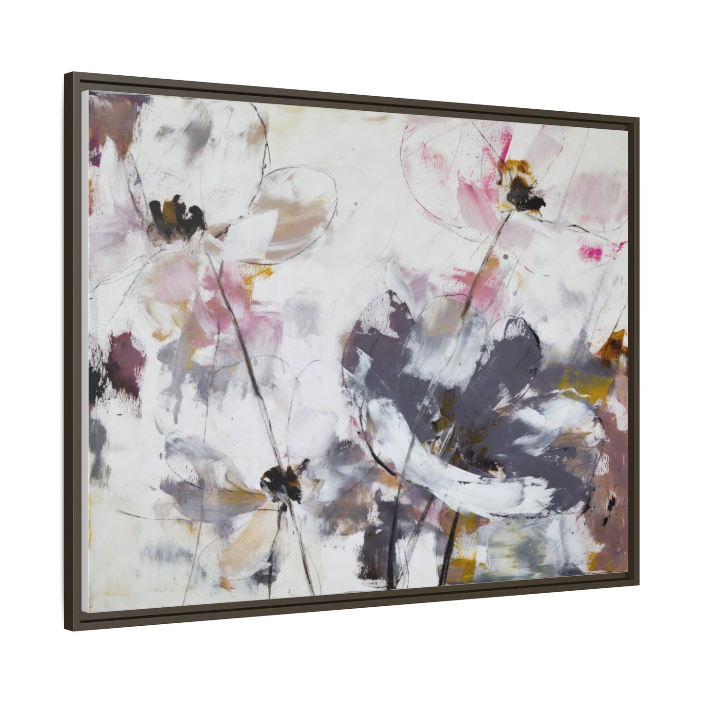 Abstract Floral Matte Canvas Framed Wall Art — Soft Watercolor Blooms