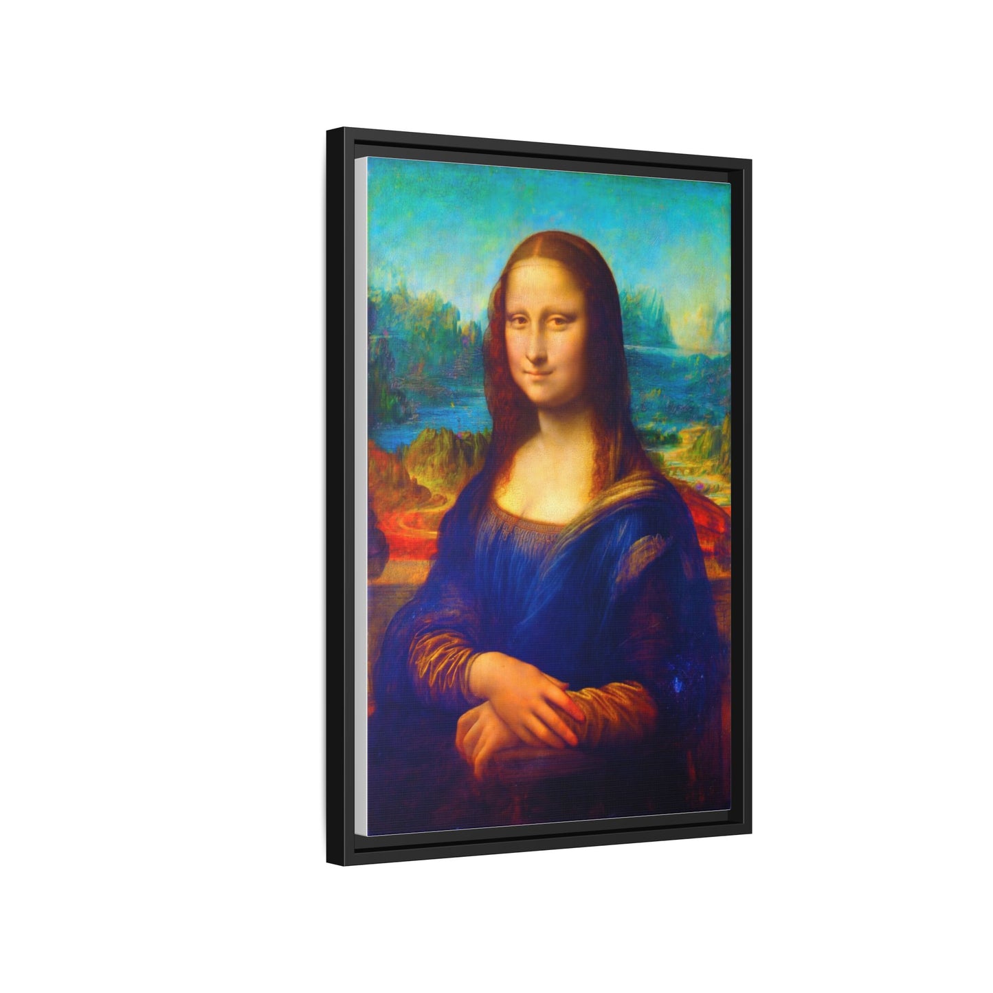 Framed Matte Canvas Print — Colorful Mona Lisa Wall Art