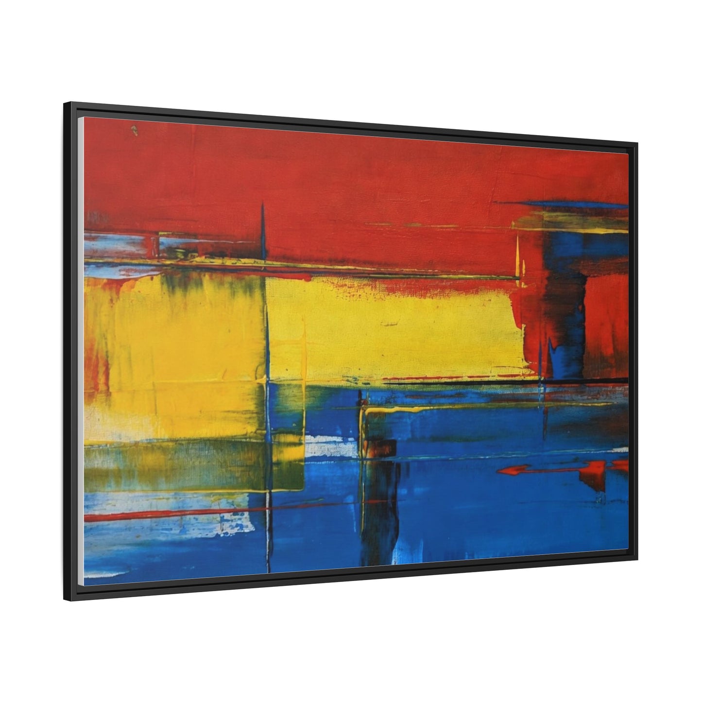 Abstract Color Block Matte Canvas Framed Wall Art — Modern Red Yellow Blue Painting