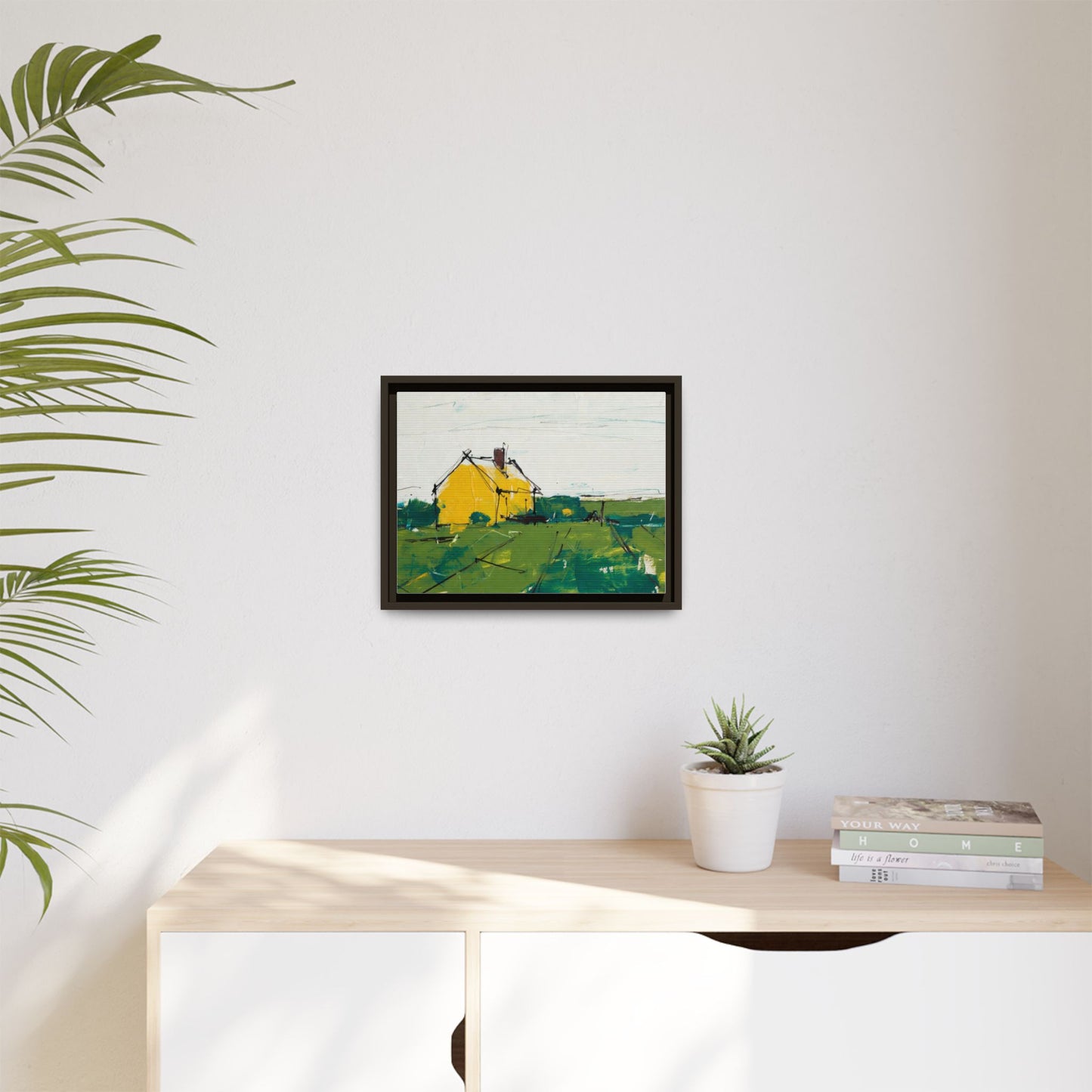 Yellow Cottage Landscape Framed Canvas Print