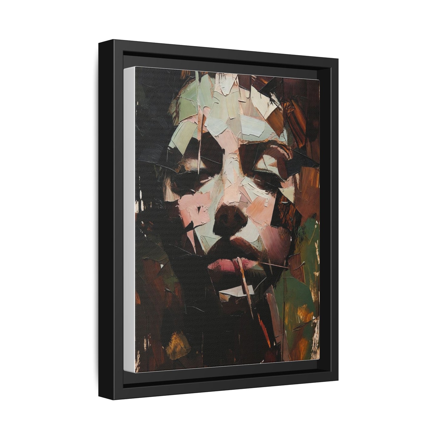 Matte Framed Canvas Art — Abstract Female Portrait, Moody Multicolor