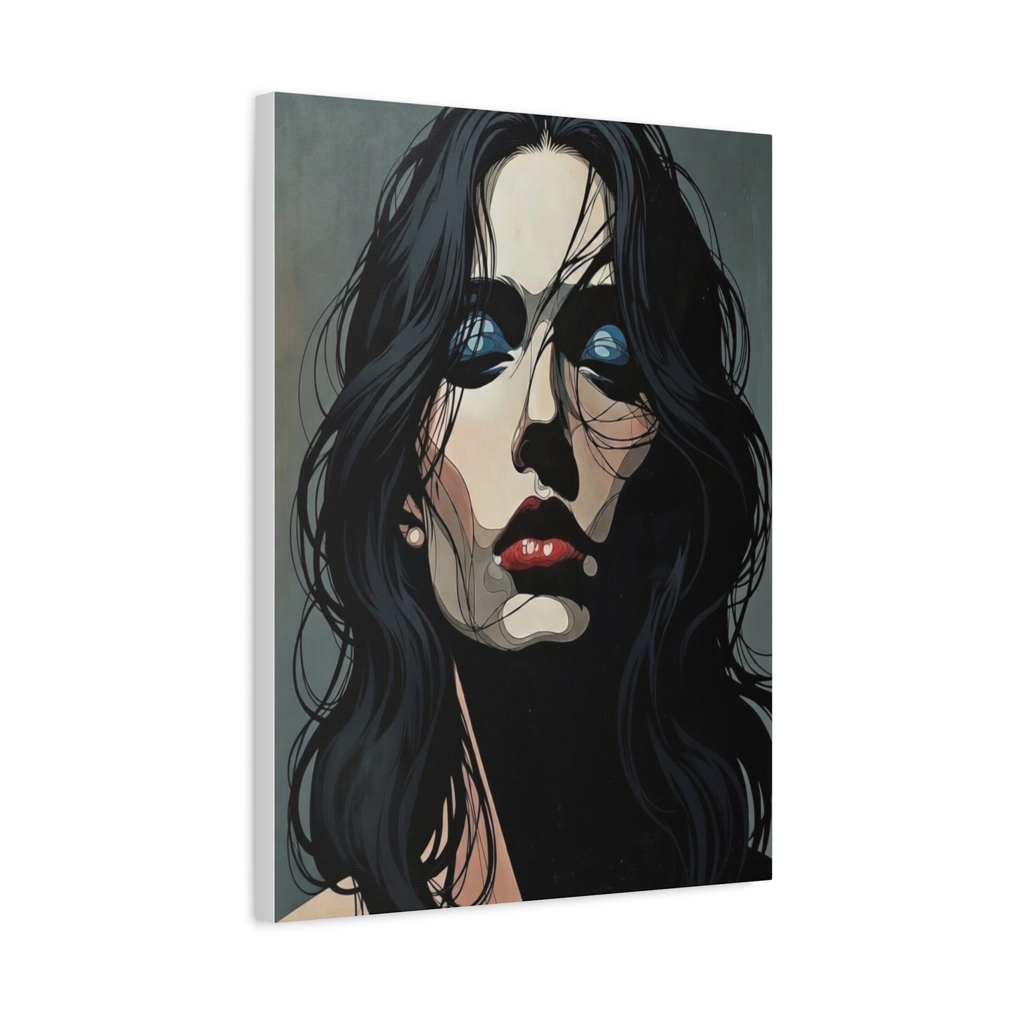 Dark Glam Portrait Canvas Art — Moody Woman Face Matte Stretched Wall Decor