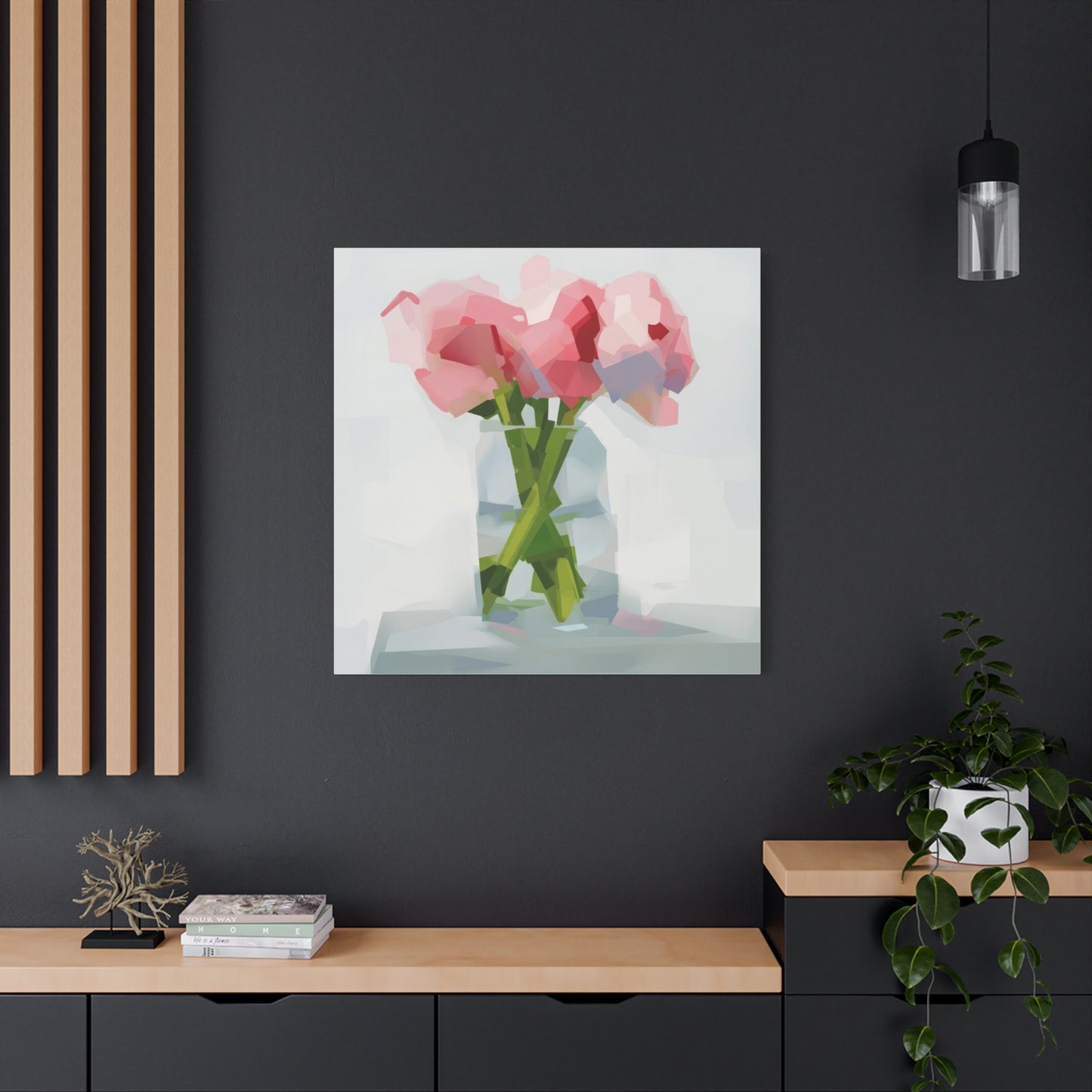 Pink Peonies Vase Canvas Art — Stretched Matte Wall Decor
