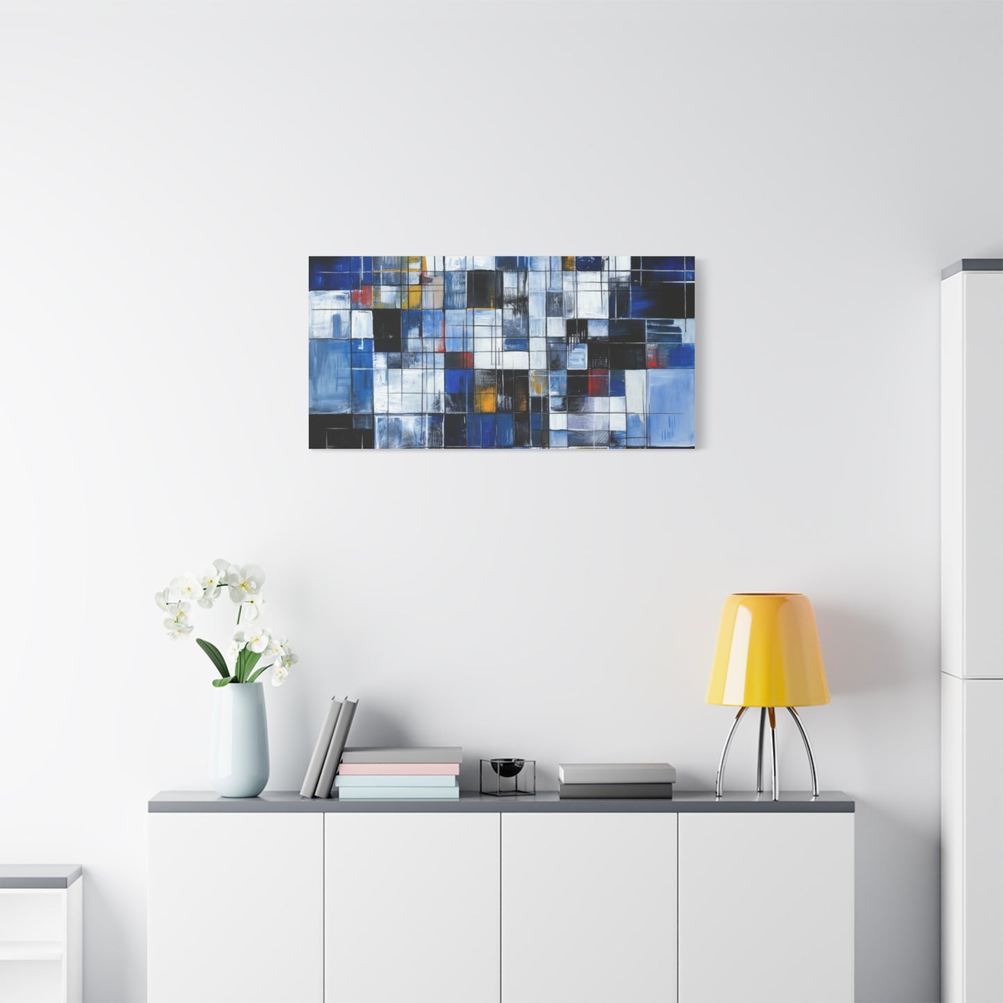 Abstract Blue Grid Matte Stretched Canvas Wall Art (1.25")