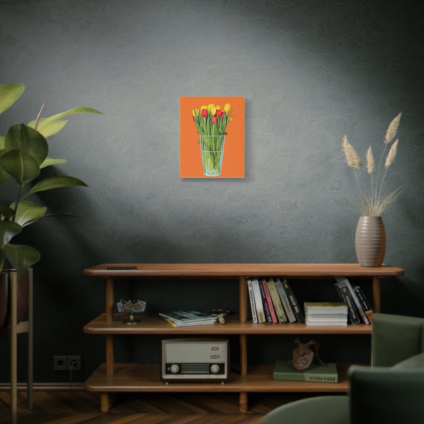 Tulip Bouquet Canvas Wall Art – Glass Vase on Orange