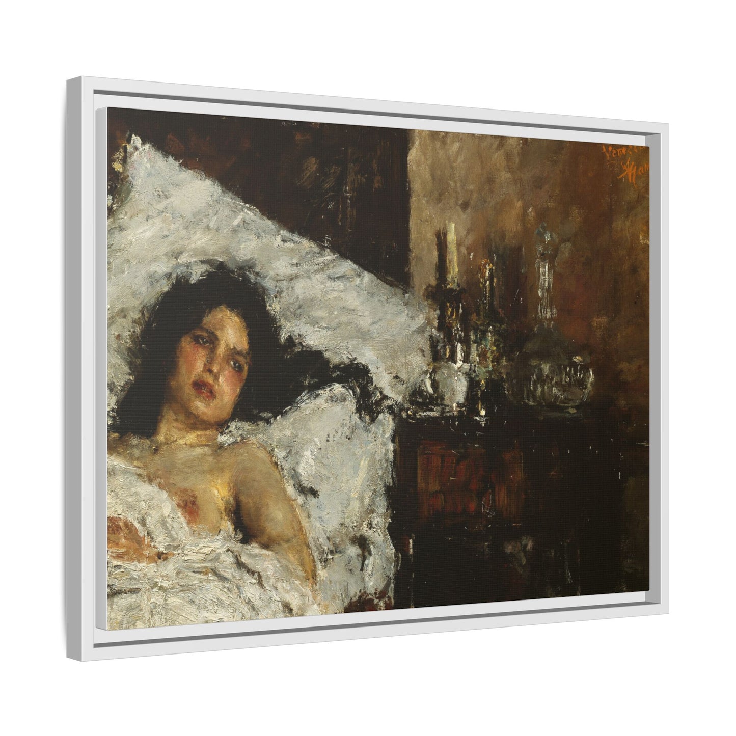 Resting by Antonio Mancini Framed Matte Canvas Wall Art Print