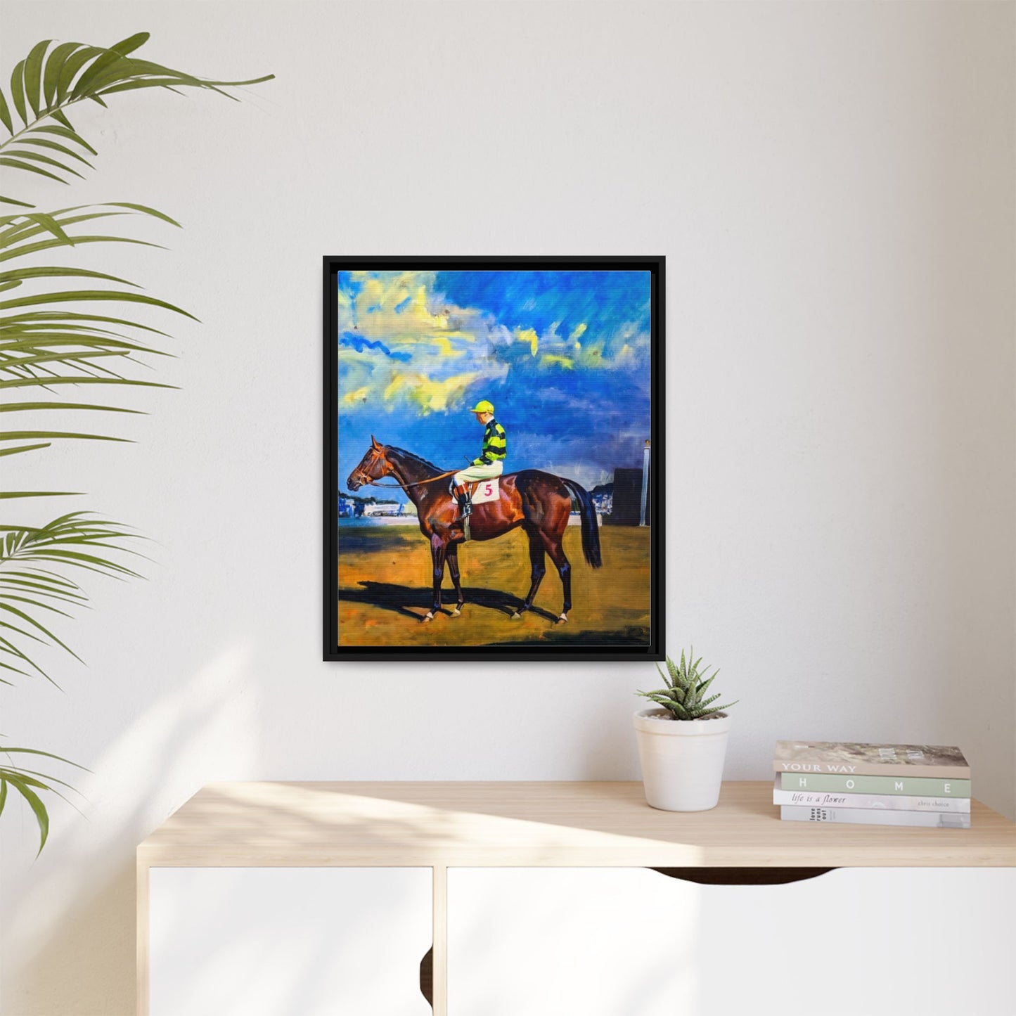 Framed Matte Canvas — Jockey on Racehorse Vintage Equestrian Wall Art
