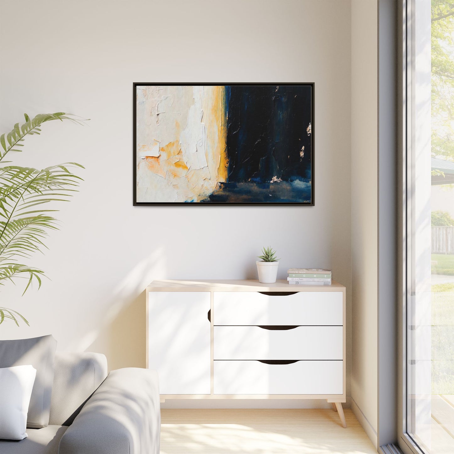 Abstract Coastal Texture Framed Canvas Art — Matte Multi-Color Wall Print
