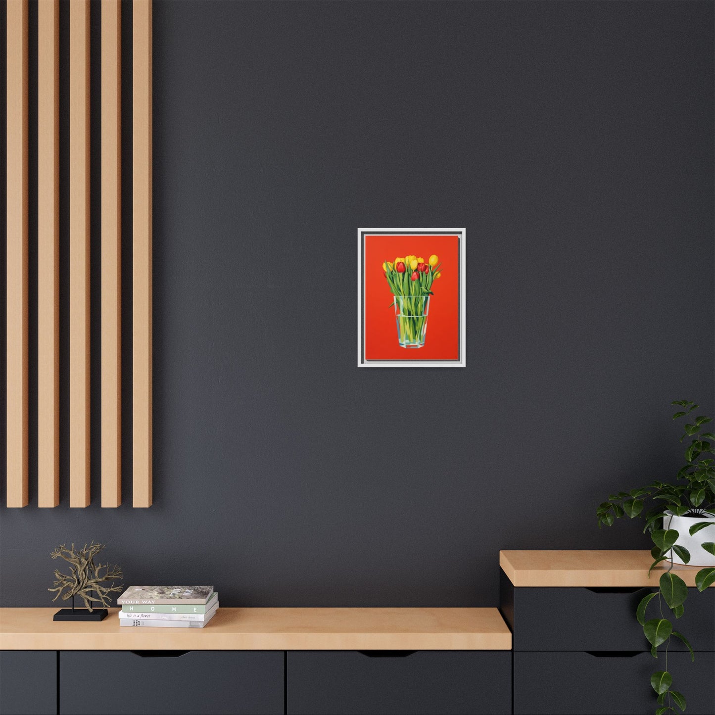 Framed Tulip Bouquet Matte Canvas Art — Vibrant Red Floral Wall Print