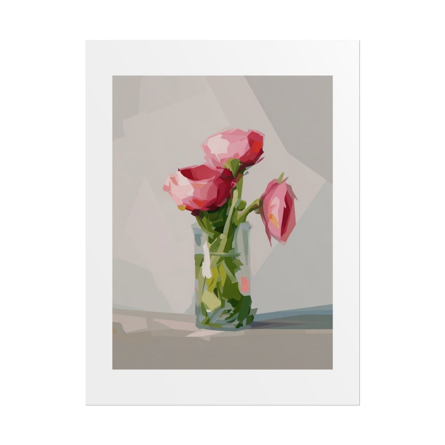 Floral Still Life Poster — Pink Roses in Vase Rolled Art Print