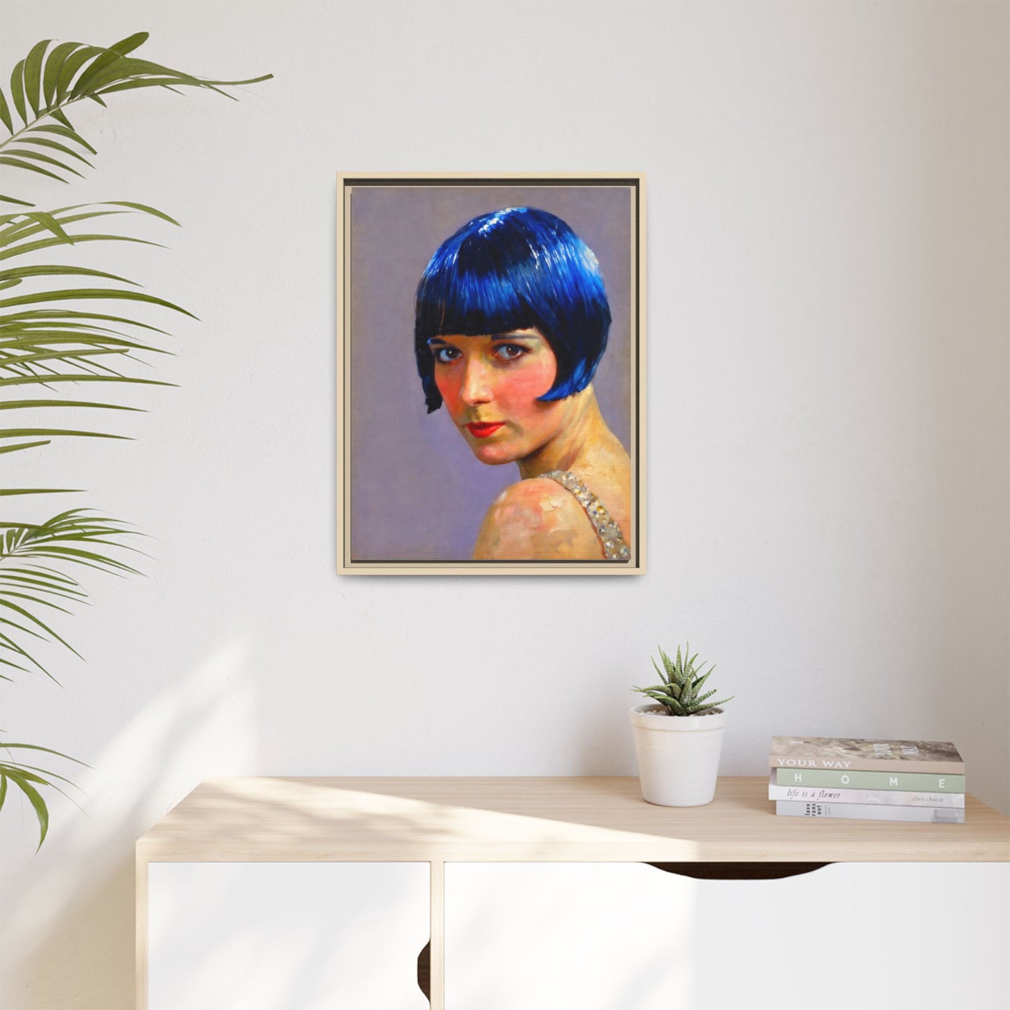 Framed Matte Canvas Art Print — Vintage Portrait with Blue Bob