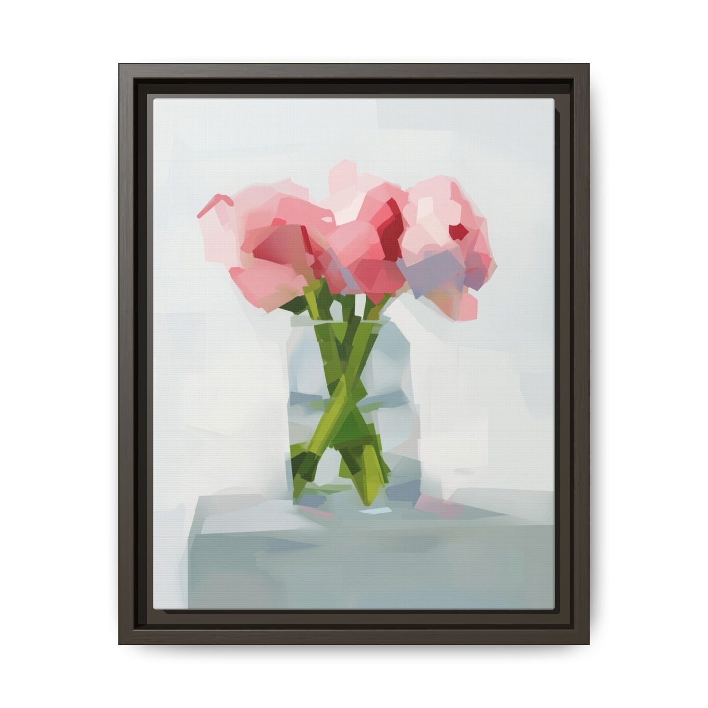 Framed Floral Canvas Art — Pink Peonies in Vase (Matte)