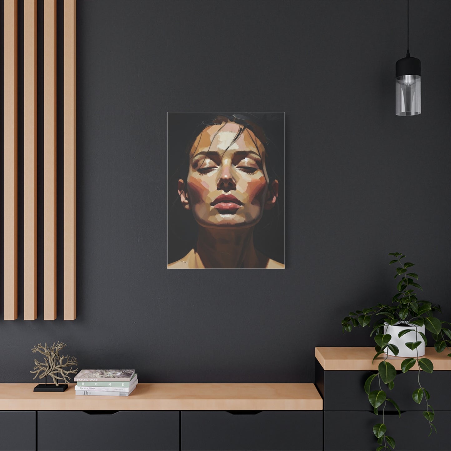 Contemporary Portrait Canvas Print — Meditative Woman Matte Stretched Wall Art