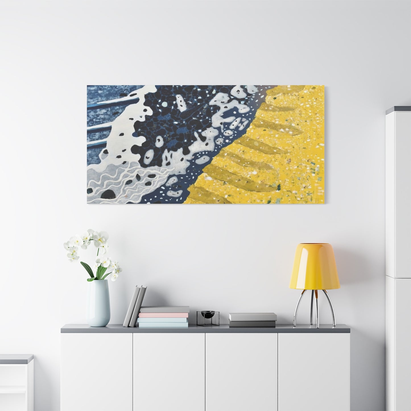 Abstract Blue & Yellow Fluid Art Canvas Print — Matte Stretched Wall Art